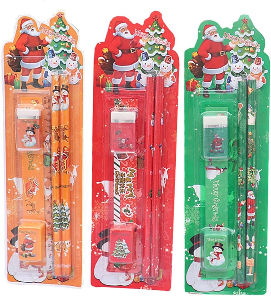 VILLFUL Christmas Drawing Pencils 3 Sets Christmas Stationery Cartoon Filler Student Eraser Goodie Bag Favors