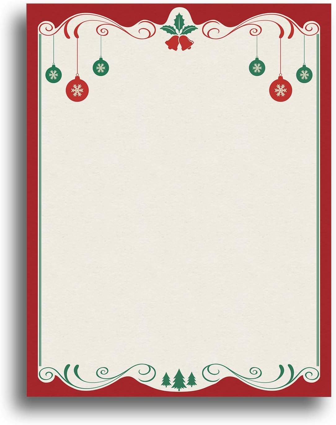 Red & Green Christmas Bulbs Holiday Stationery Paper – 80 Sheets