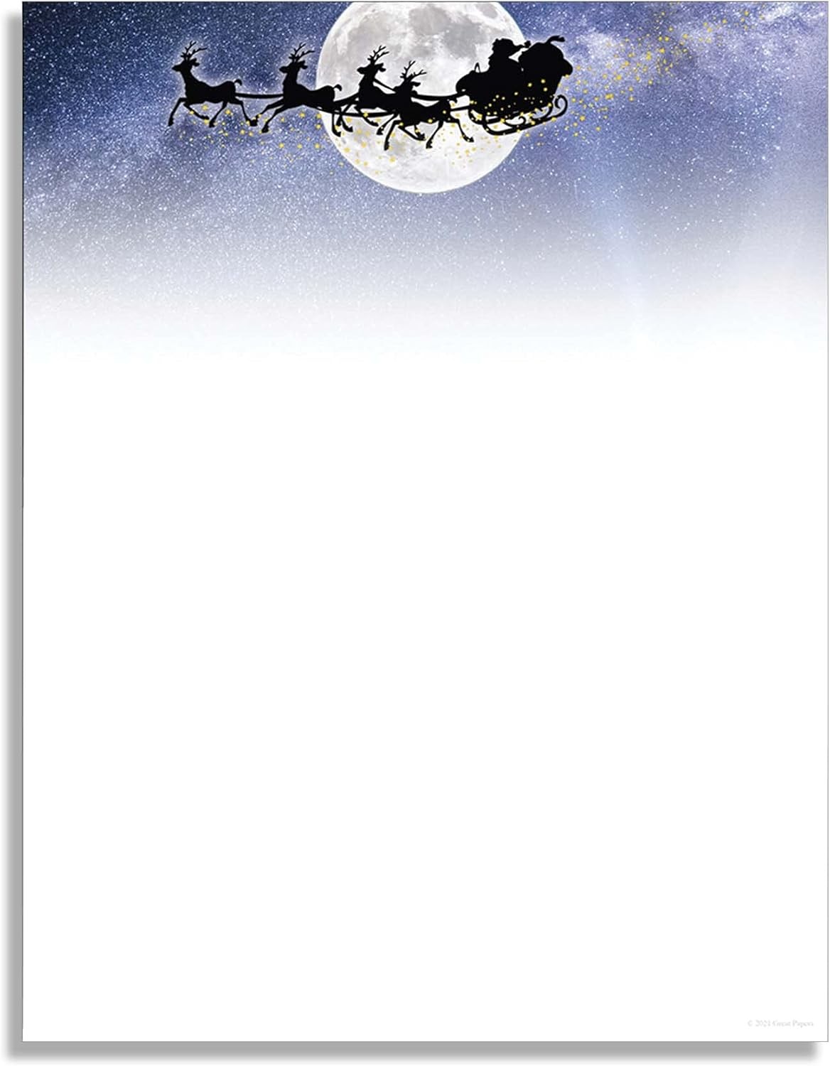 Moonlight Santa Christmas Stationery Paper – 50 Sheets of Letterhead for Winter & Holiday Events