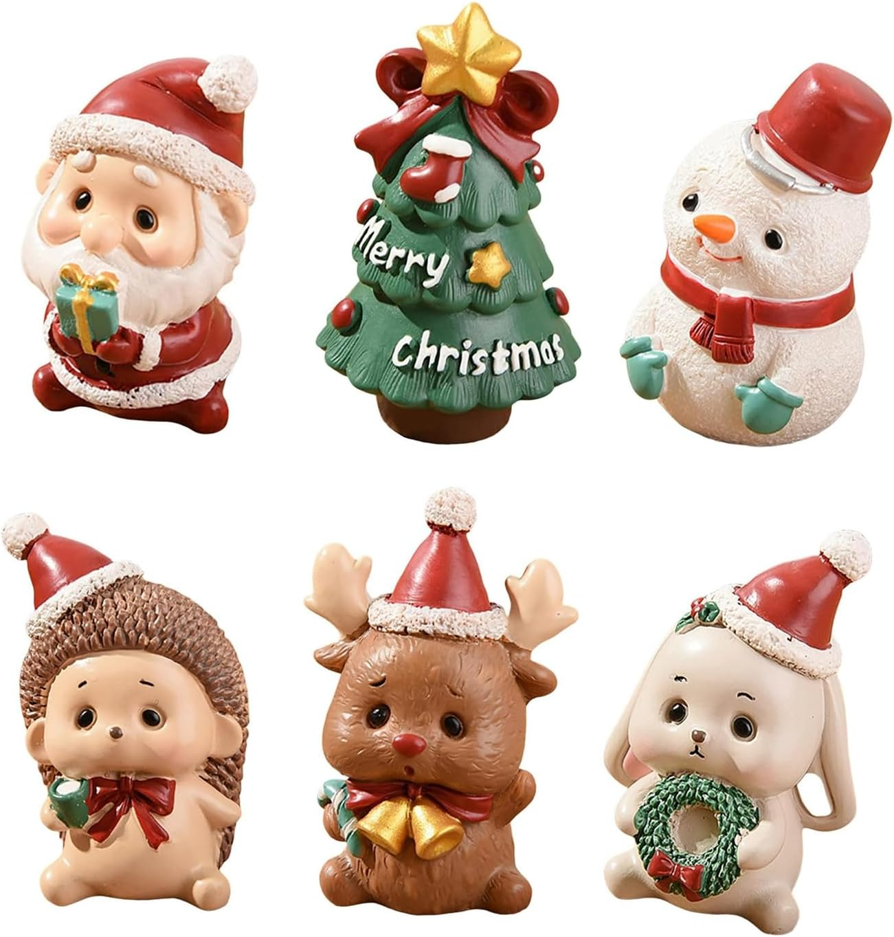 Dakcik Desktop Christmas Decorations, 6PCS Mini Resin Christmas Ornaments, Xmas 3D Animal Figures, Creative Home Holiday Décor