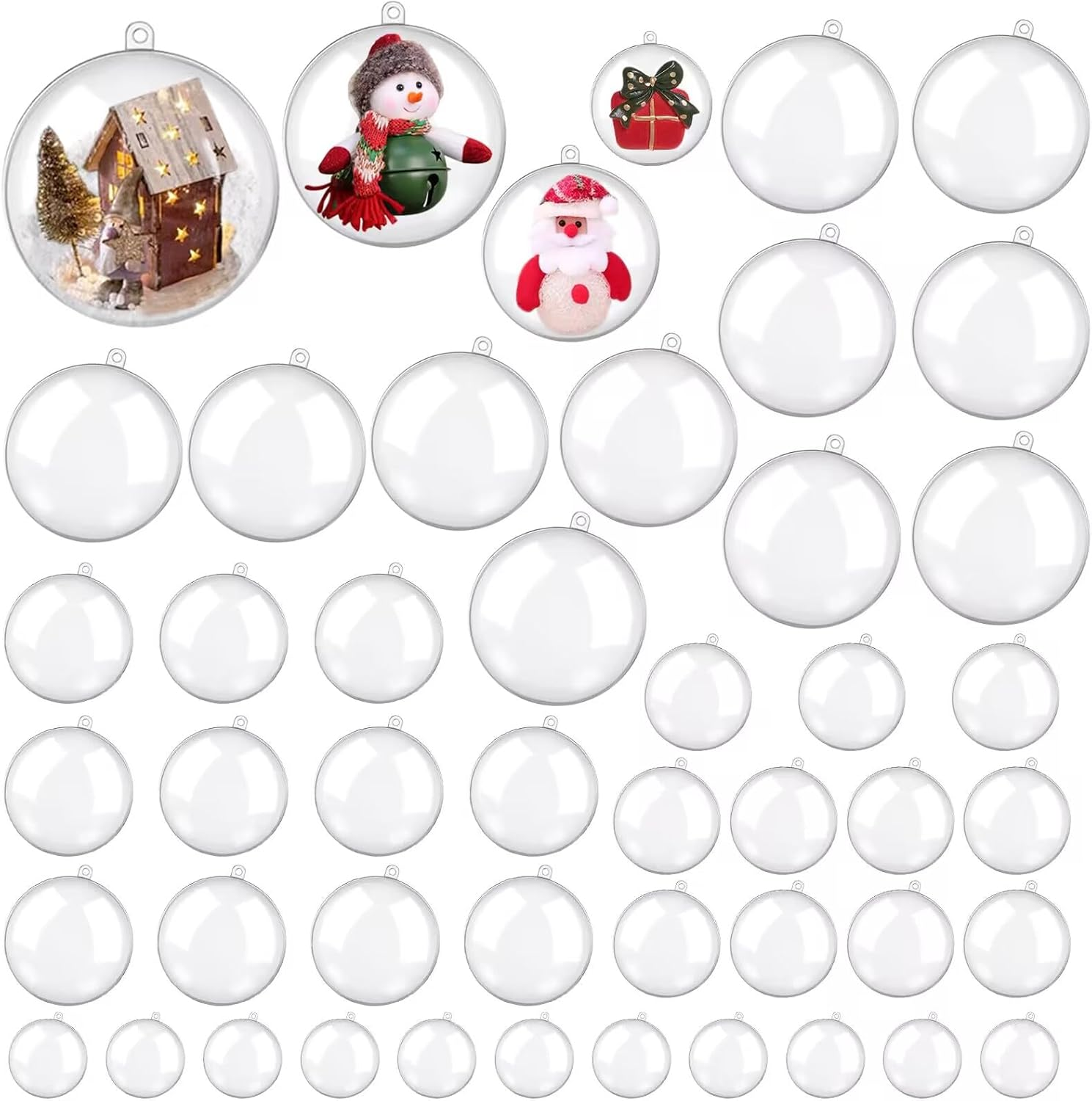 48 PCS Clear Acrylic Ball Ornaments, Plastic Christmas Fillable Ornaments, Transparent DIY Fillable Decoration Balls for Christmas Tree, Wedding, Party and Home Decor