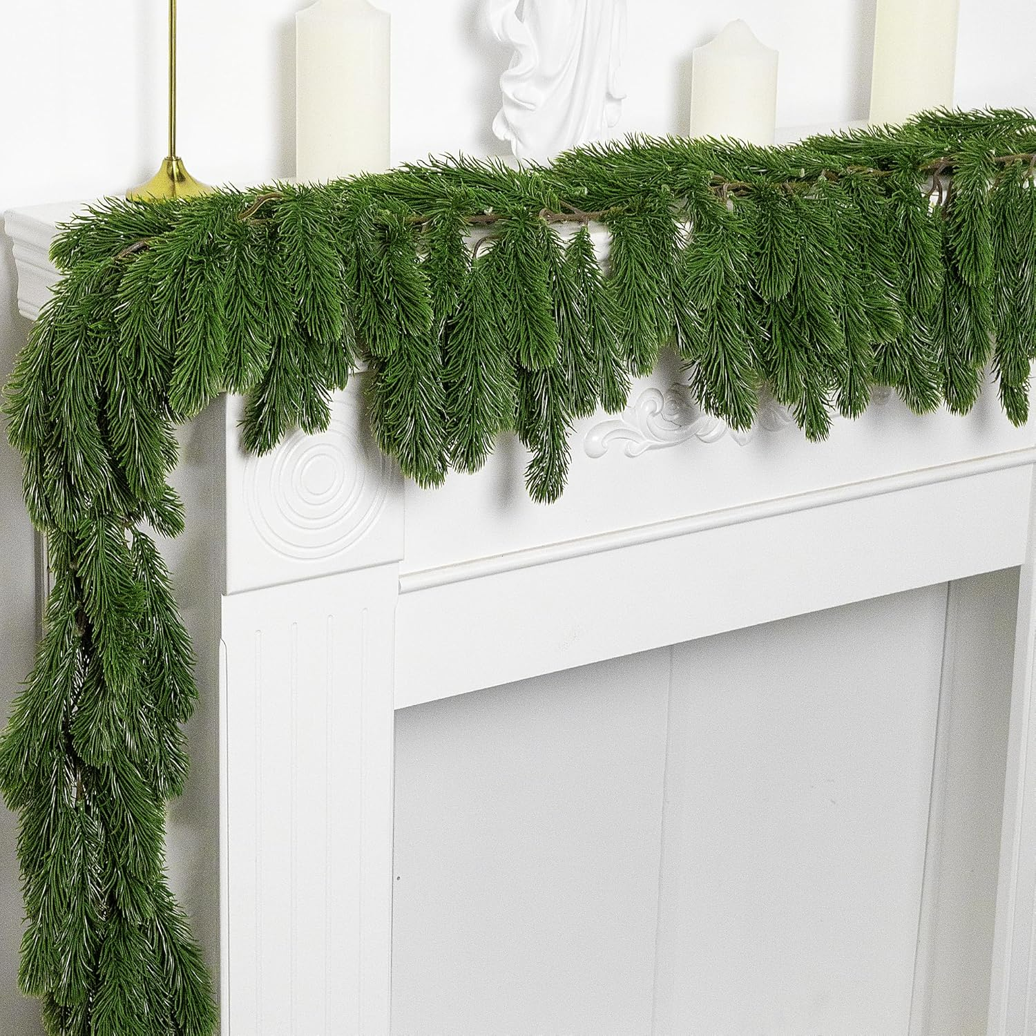 6 Ft Dense Christmas Norfolk Pine Garland- Single Fork Norfolk Pine Realistic Touch Garland Ornament- Artificial Pine Greenery Garland for Christmas Holiday Mantle Fireplace Table Home Decor