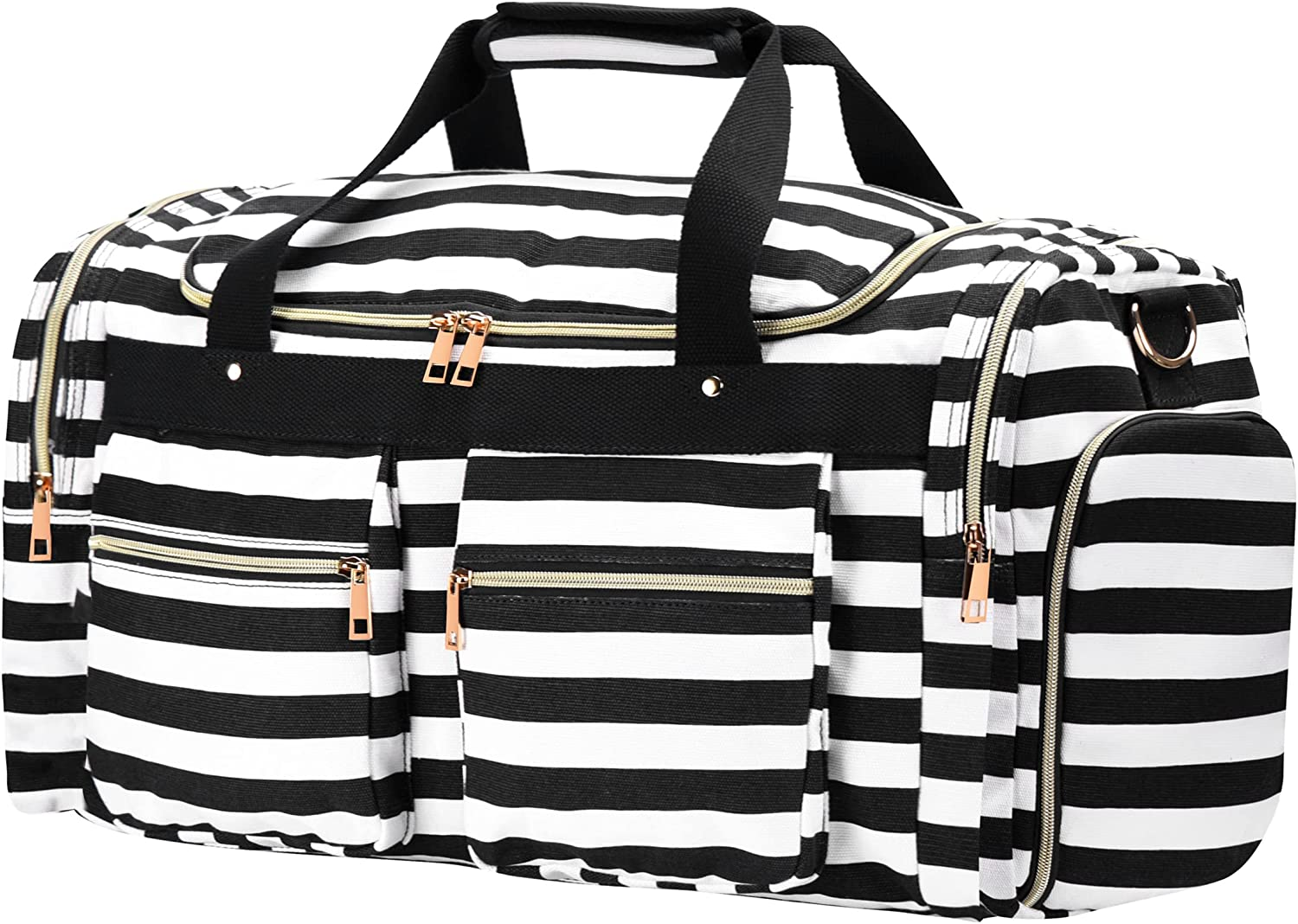 Weekender Overnight Duffel Bag Shoe Pocket for Women Men Weekend Travel Tote Carry on Bag (Stripe Black White 2Cm)