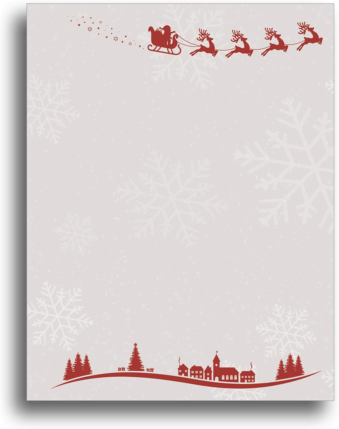 Santa & Reindeer over Town Christmas Holiday Letterhead – 80 Sheets