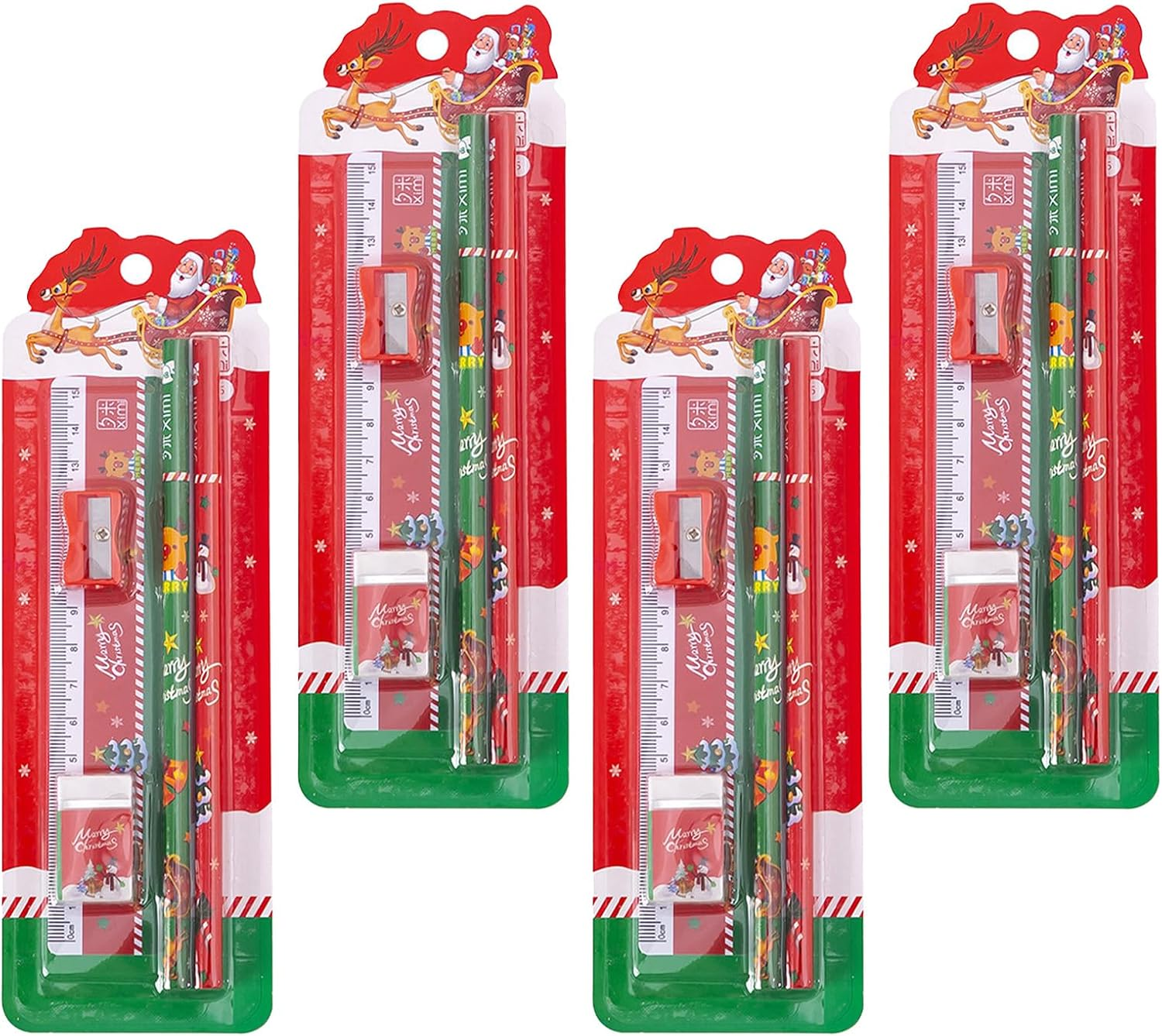 MIGIFTDY Christmas Stationery Set Stationery Gift Set Include 2 Pencils, Rulers, Eraser, Pencil Sharpener, Stationery Sets for Girls and Boys