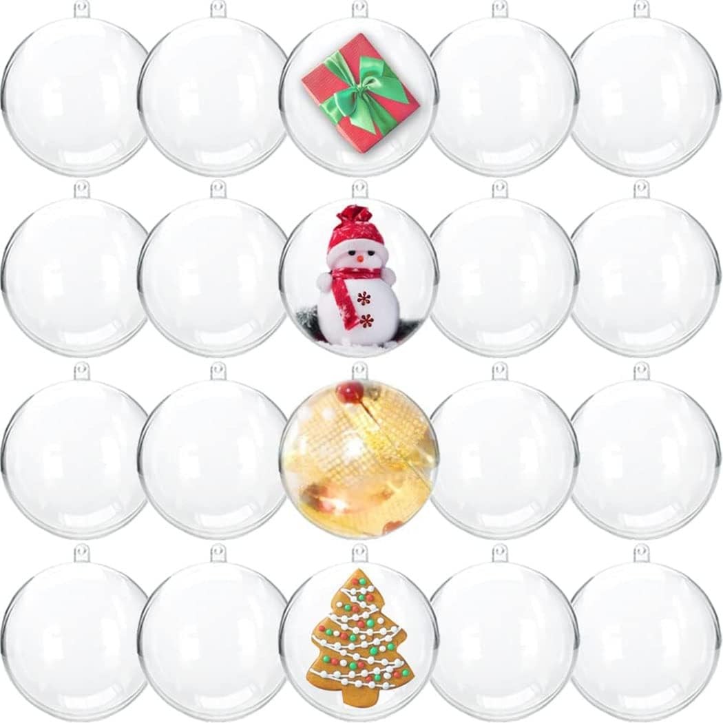 Idopick Clear Plastic Fillable Ornaments Ball, 6Cm DIY Plastic Christmas Tree Hanging Ornaments Ball for Wedding, Party, Home Decor (20)