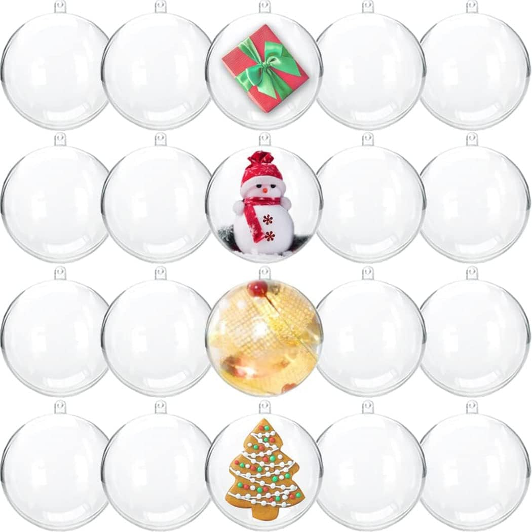 Idopick Clear Plastic Fillable Ornaments Ball, 6Cm DIY Plastic Christmas Tree Hanging Ornaments Ball for Wedding, Party, Home Decor (20)