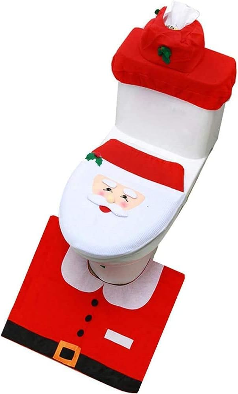 YQ up Christmas Santa Toilet Seat Cover and Rug Set,Christmas Decoration Toilet Case Bathroom Sets for Christmas Themed Party Decorate