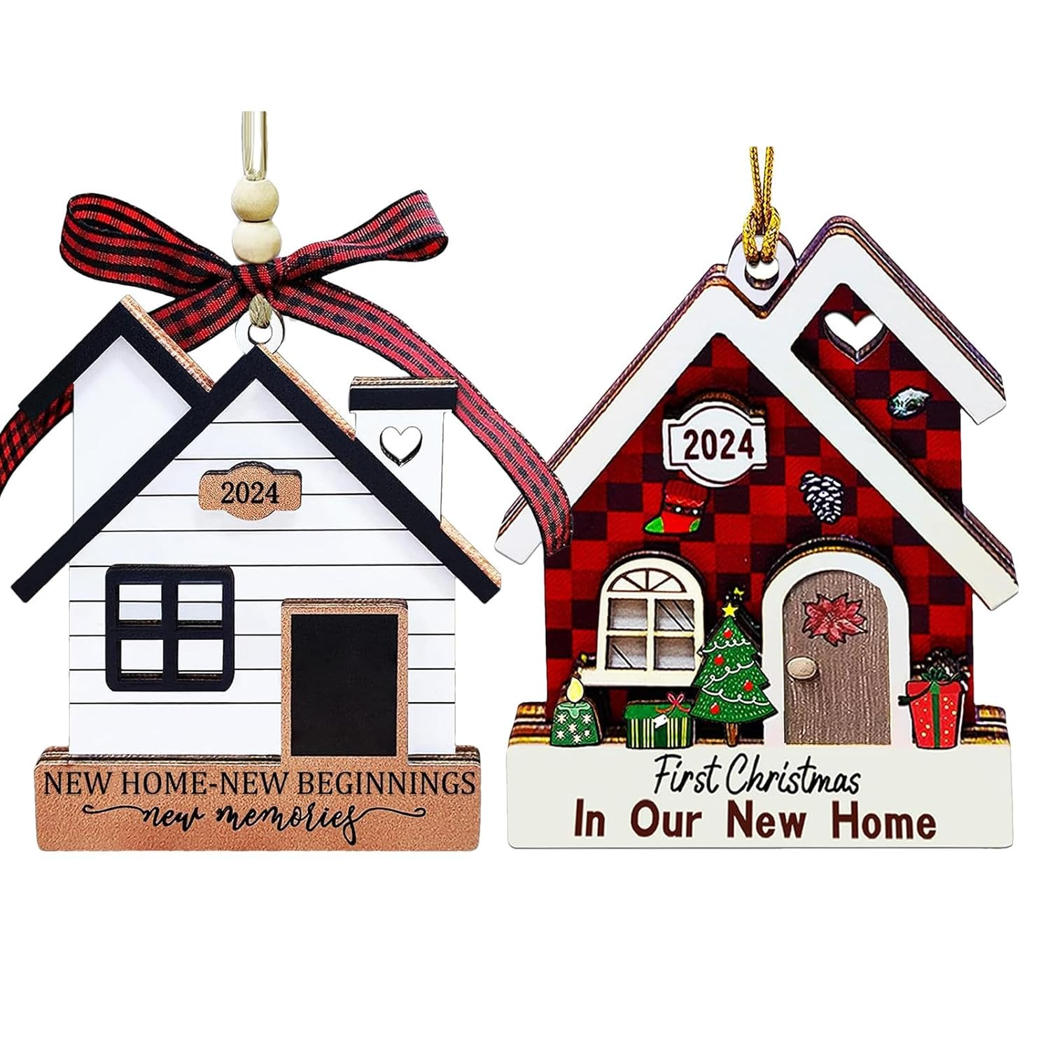 2Pcs New Home Ornament 2024 – Housewarming Giftsnew Home, House Warming Giftsnew Home Ornament Wood 2024, First Christmas in Our New Home Ornament 2024 – New House New Beginning