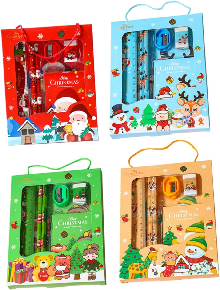 FOYTOKI 4 Sets Christmas Stationery Set Festival Stationery Christmas Style Stationery Cute Stationery Christmas Design Pens Christmas Elements Stationery Christmas Themed Stationery Wood