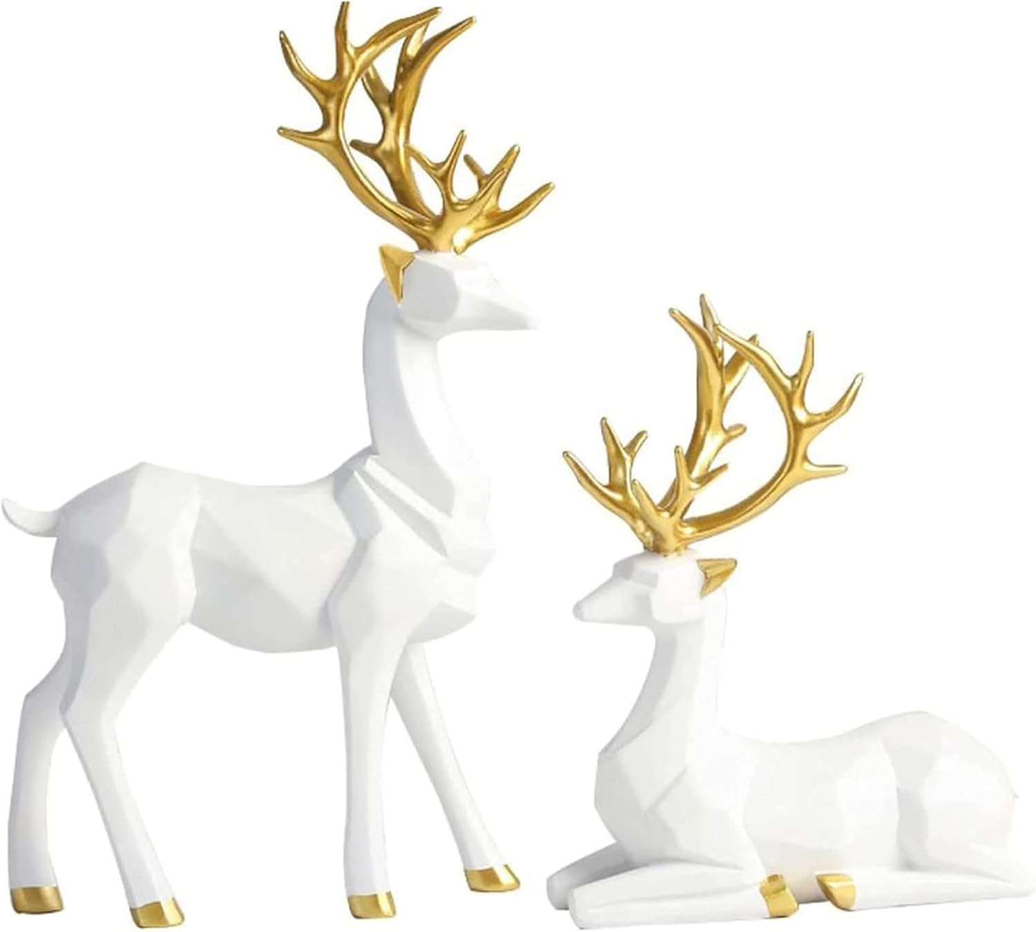 Nordic Style Origami Elk, Resin Sitting Standing Deer Statues, Reindeer Figurines, Ornaments Living Room TV Cabinet Wine Cabinet Gifts for Home Decoration (White)