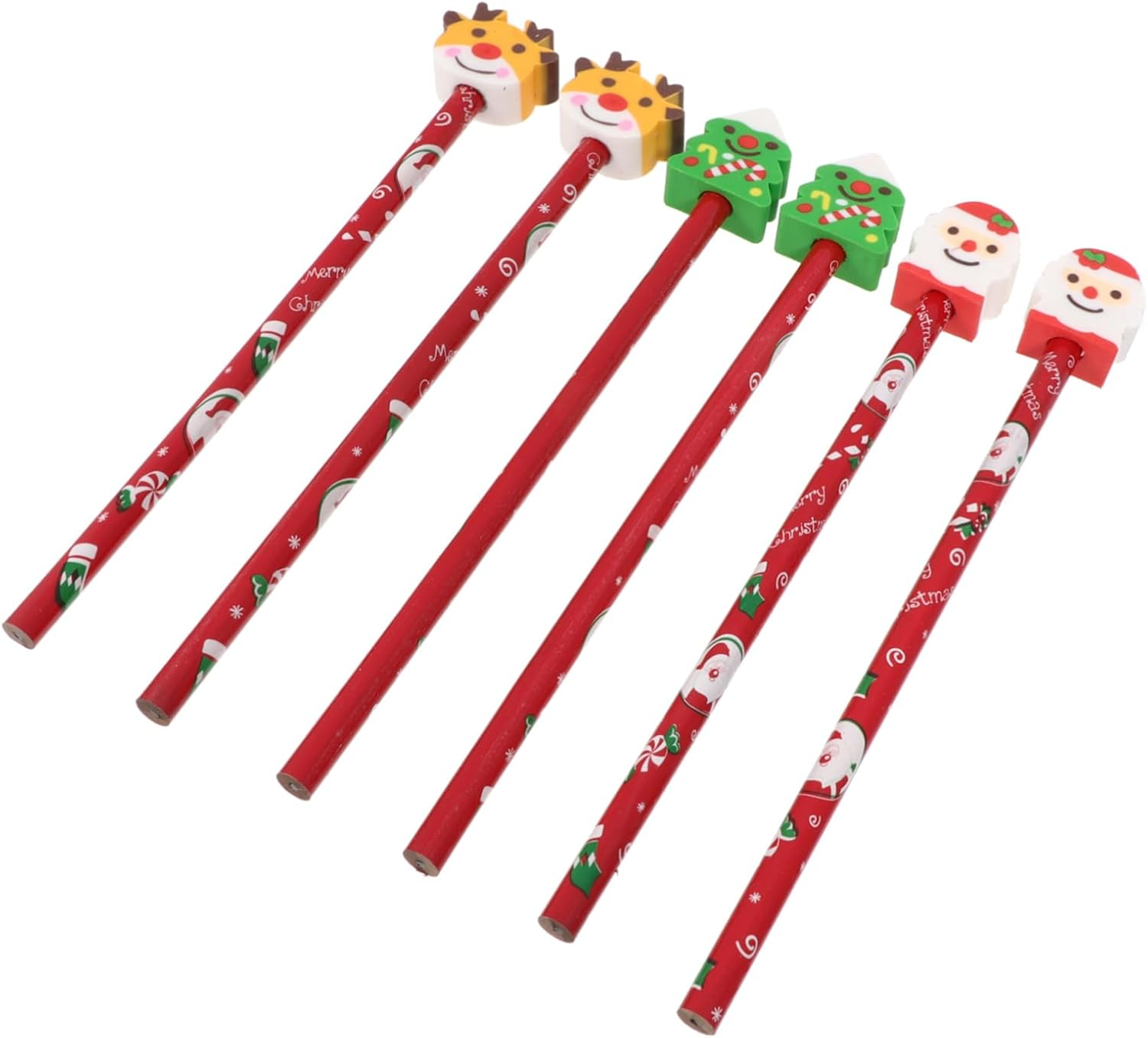 VILLFUL 6Pcs Christmas Pencil Eraser School Supplies Cartoon Pencil Writing Pencil Children’S Learning Supplies Christmas Pencils Stationery Pen Christmas Xmas Pencil