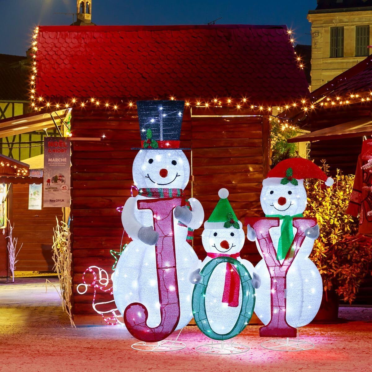 3Pcs Christmas Snowman Figures Decorations 3D Xmas LED Lights Decor Home Outdoor Yard Garden Holiday Display Ornaments