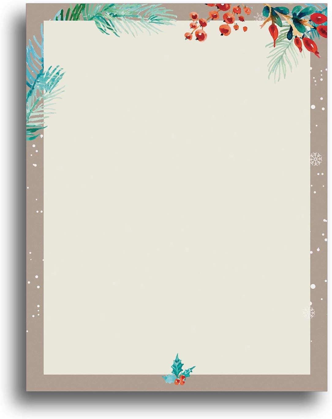 Watercolor Christmas Border Holiday Stationery Paper – 80 Sheets