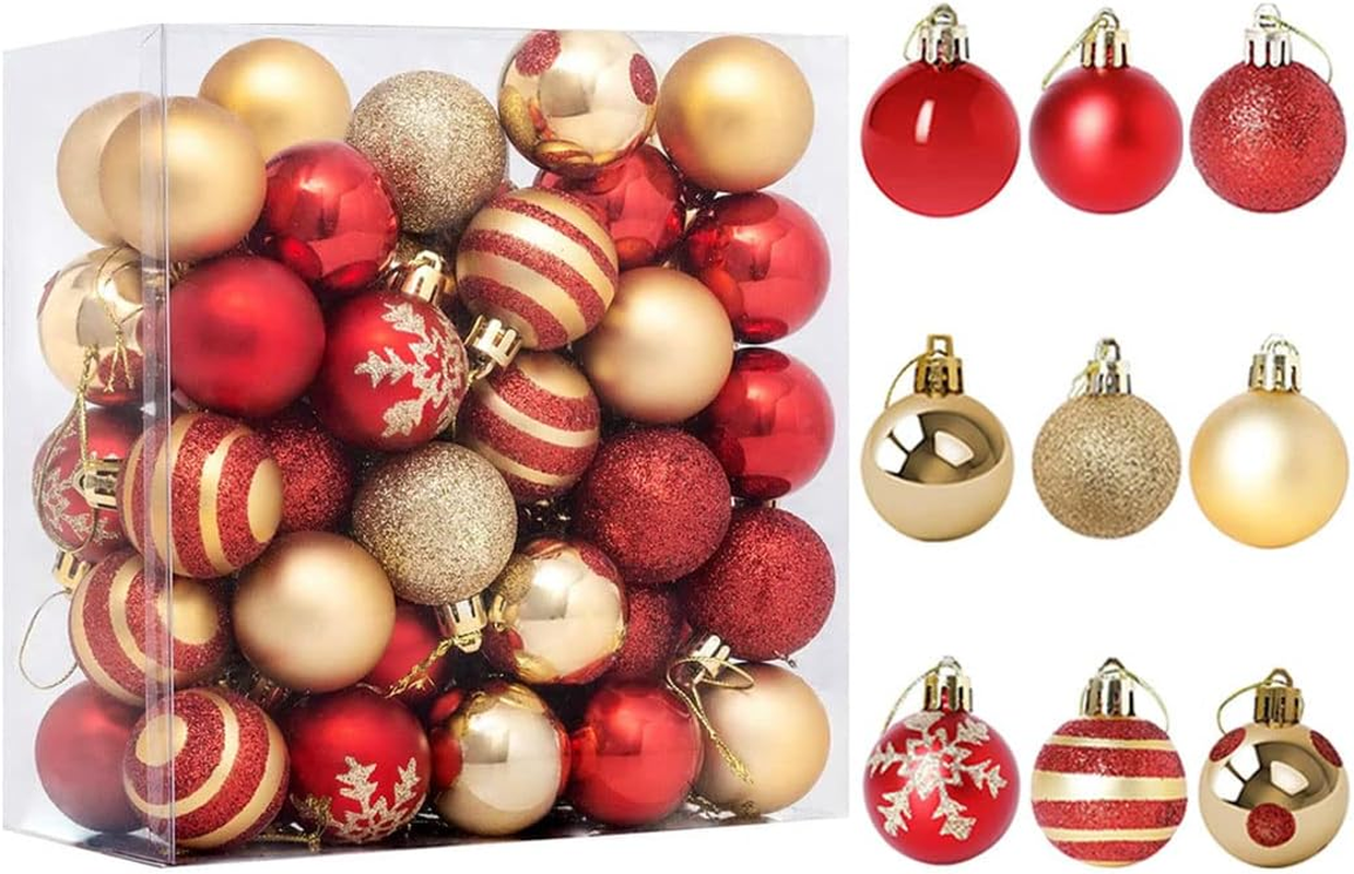 Idopick 50 Pcs Christmas Ball Ornaments, 40Mm Red and Gold Christmas Tree Balls, Shatterproof Ornaments Set for Xmas Tree Holiday Party Wedding Decoration (4CM)