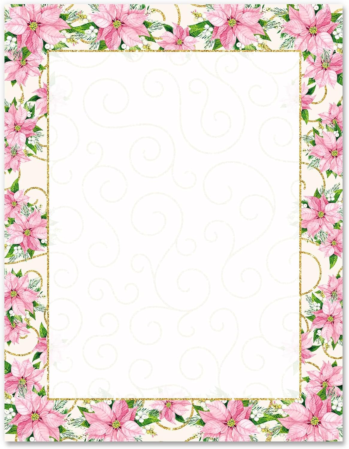 Anydesign 80 Pack Christmas Stationery Letterhead Paper Pink Poinsettia Letter Paper Vintage Writing Paper Notes Greeting Paper for Invitation Office Printing Supplies, 8.5 X 11 Inch