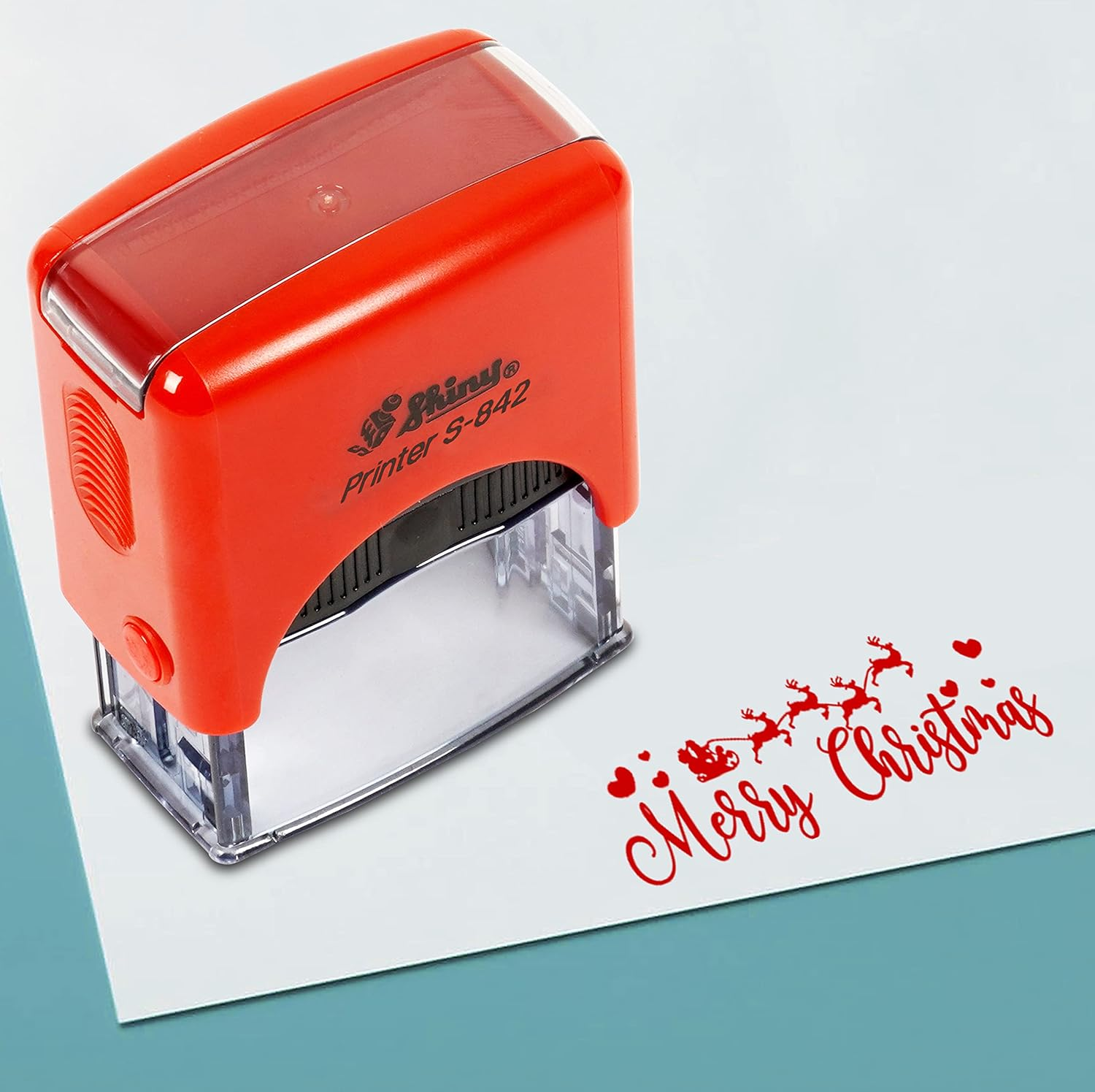 Printtoo Merry Christmas Self Inking Rubber Stamp Pre,Inked Office Stamp, Home Office Business Stationery, 38 X 14 Mm, Red