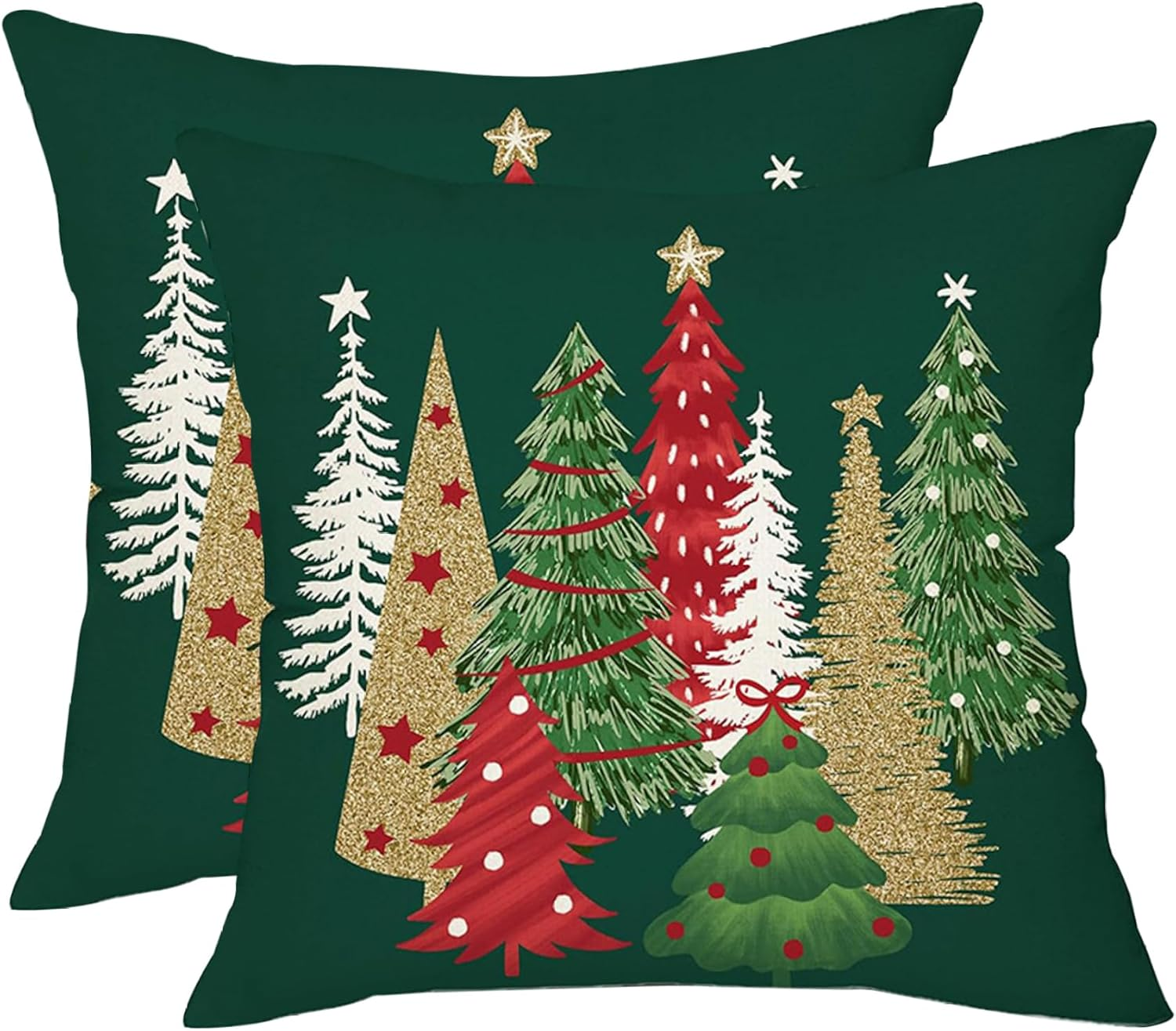 Christmas Cushion Covers Set of 2 Print Christmas Pillow Covers 18X18 Christmas Green Throw Pillow Cases with Invisible Zipper for Home Bedroom Sofa Decor, Christmas Pillow Cases