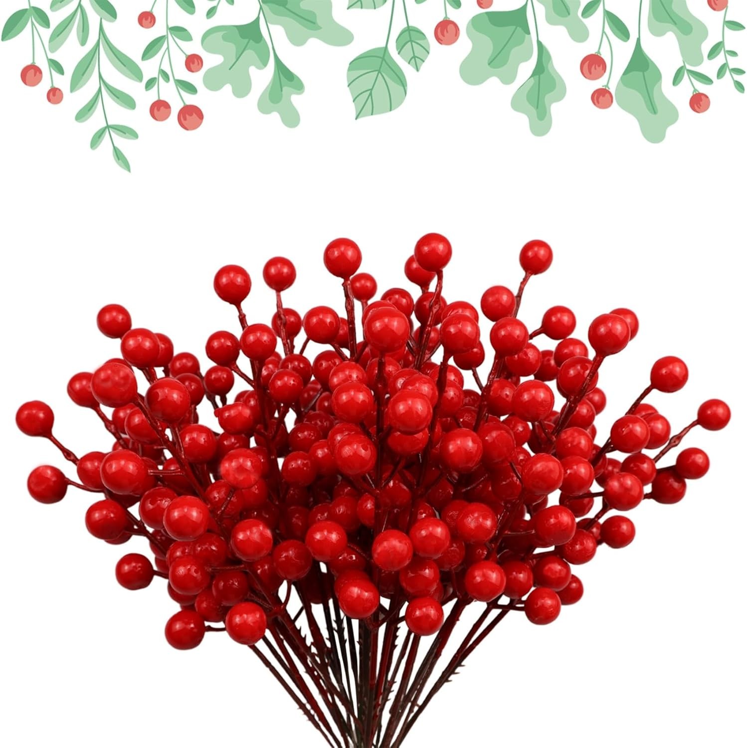 30 PCS Red Berry Stems, Artificial Red Berries, Christmas Berry Picks for Winter Wedding Decor, Christmas Home Decor, Desktop Fake Red Berry Spring Festival Adornment