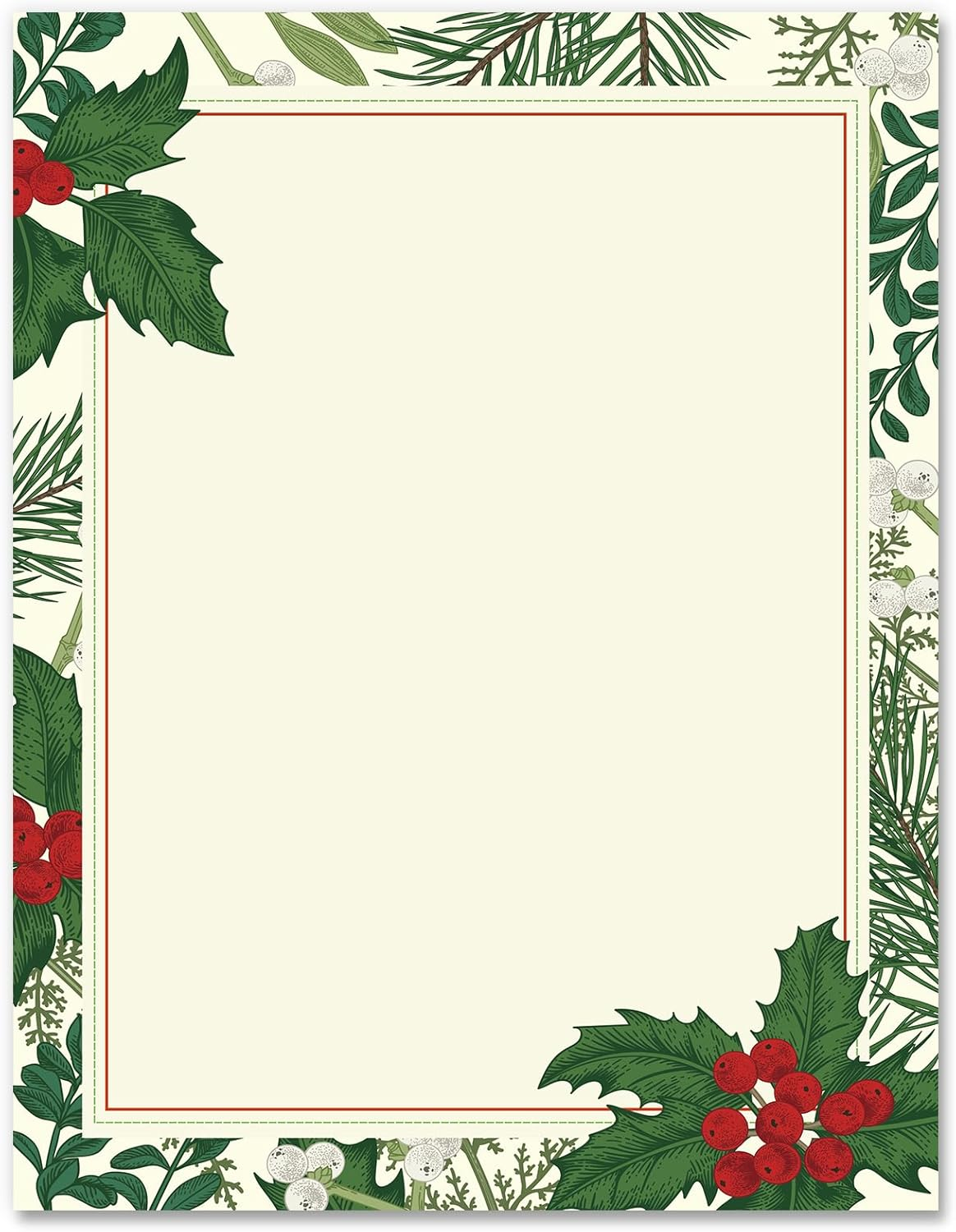 60 Sheets Christmas Stationery Letterhead Paper Holly Berry Letter Writing Paper for Xmas Notes Greeting Cards Invitation Office Printing, 8.5 X 11 Inch, Single-Sided