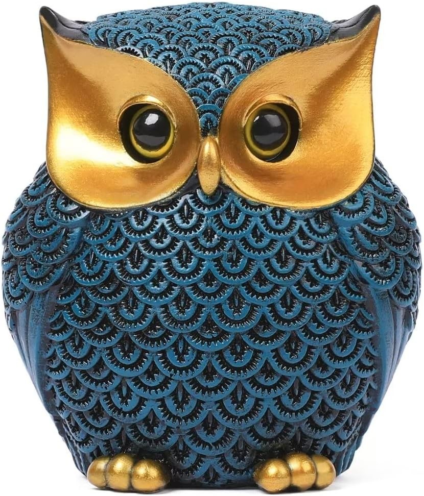 Artpaul Owl Statue Home Decor Accents Small Decor Items for Shelf Owl Figurines Home Decorations for Living Room Office Bedroom, Gifts for Owl Lover (Blue)