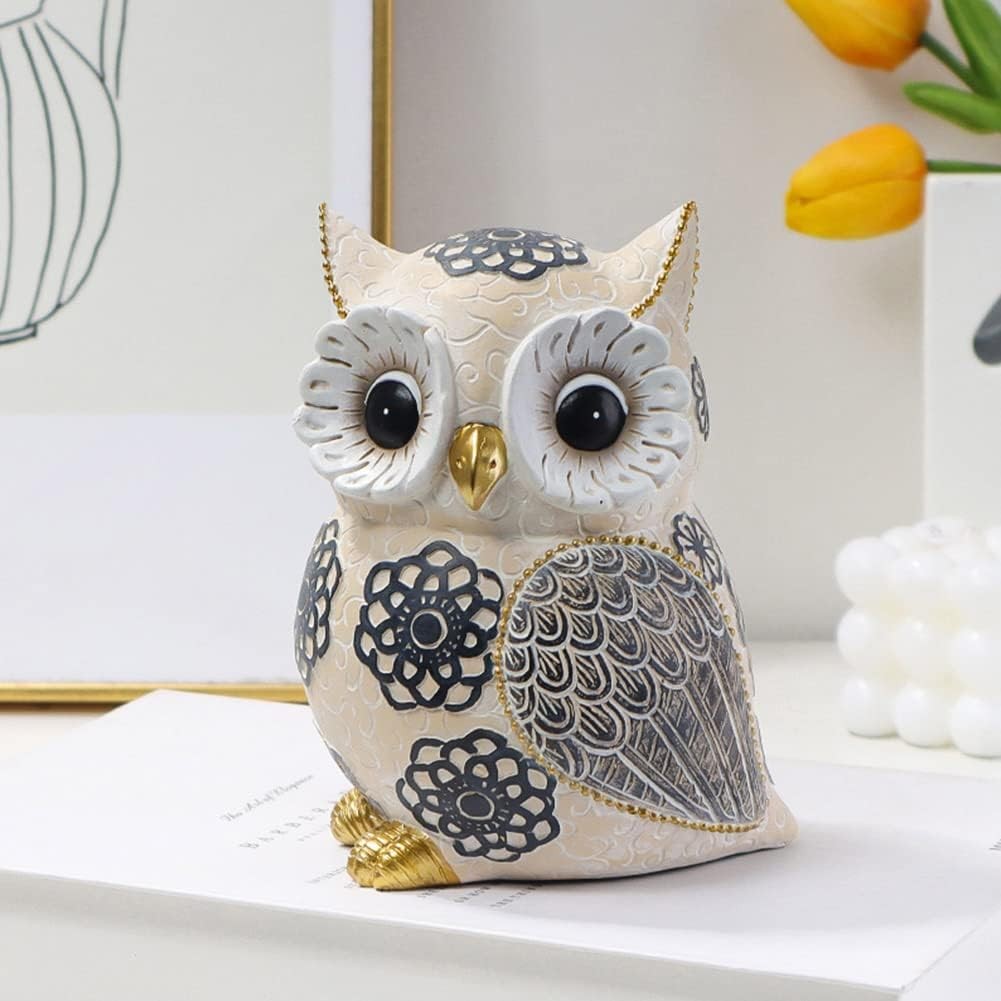 Owl Decor for Home Small Owl Statue Owl Figurines for Shelf Bookshelf Bedroom Office Decorations Cute White Adorable Gifts for Owl Lovers