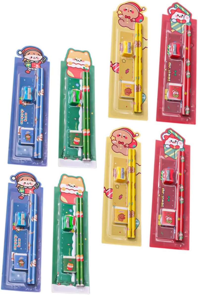 NUOBESTY 8 Sets Set Christmas Pencil Set Christmas Pencils with Eraser Toppers Christmas Tree Pencil Christmas Gingerbread Man Pencils Christmas Stocking Pencils Stationery Plastic