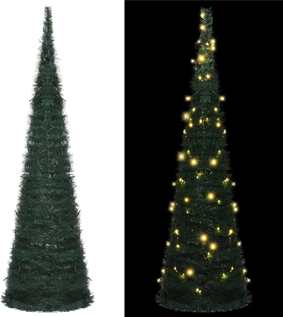 Vidaxl Pop-Up String Artificial Christmas Tree with LED Indoor Outdoor Home Garden Holiday Ornament Festival Xmas Decoration Green 150Cm