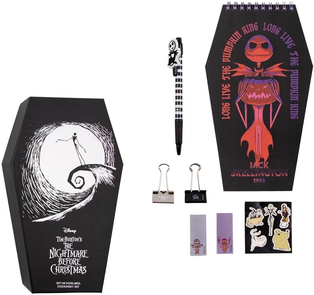 Nightmare before Christmas Stationery Set – Includes Notebook, Pen, Stickers, Notes and Tweezers – Stationery Accessories – Original Product Designed in Spain, Multicoloured, Nightmare Before