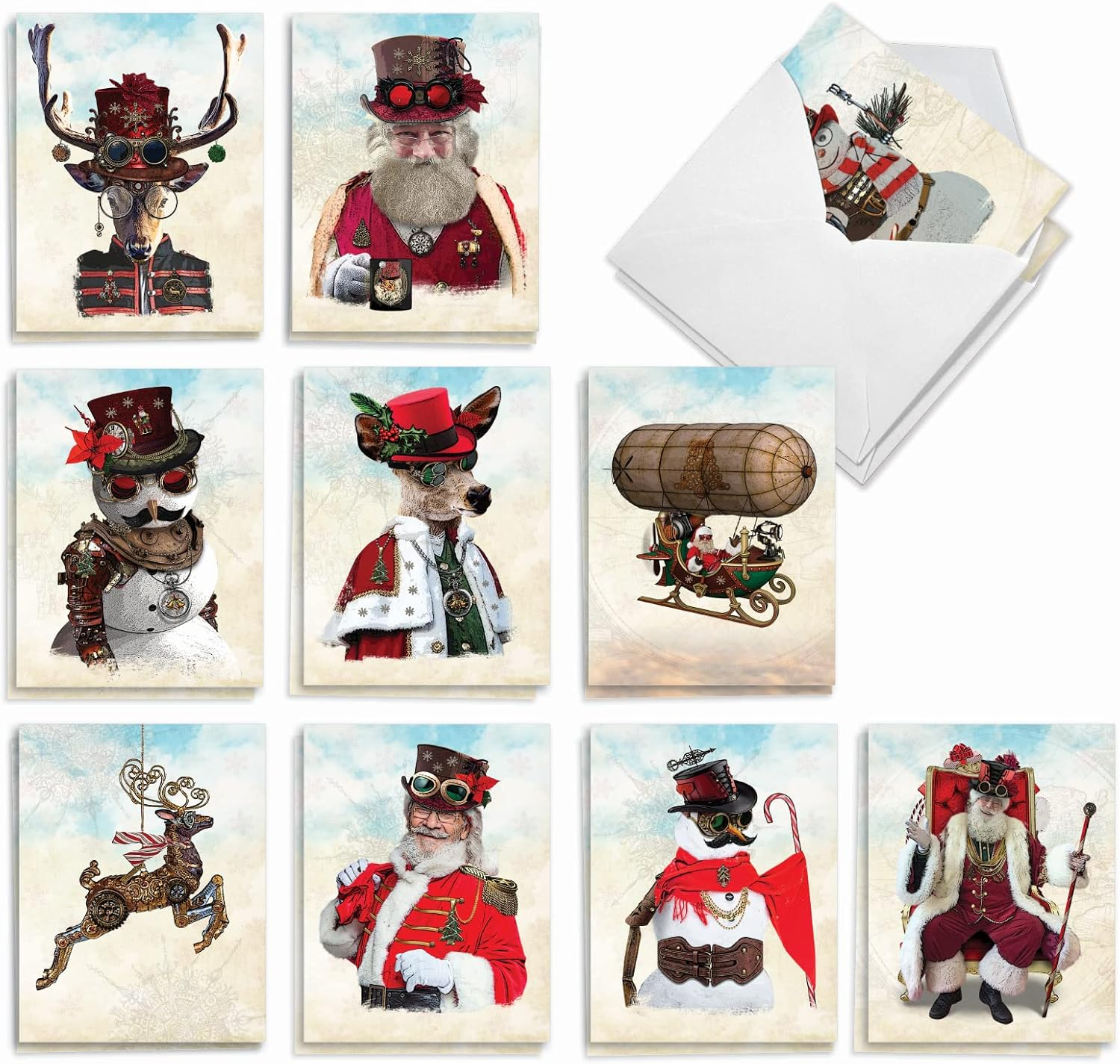 The Best Card Company Steampunk Holidays – 20 Assorted Boxed Merry Christmas Note Cards with Envelopes (4 X 5.12 Inch) – Featuring Santa and Friends Wearing Clockwork Outfits Am2919Xsg-B2X10