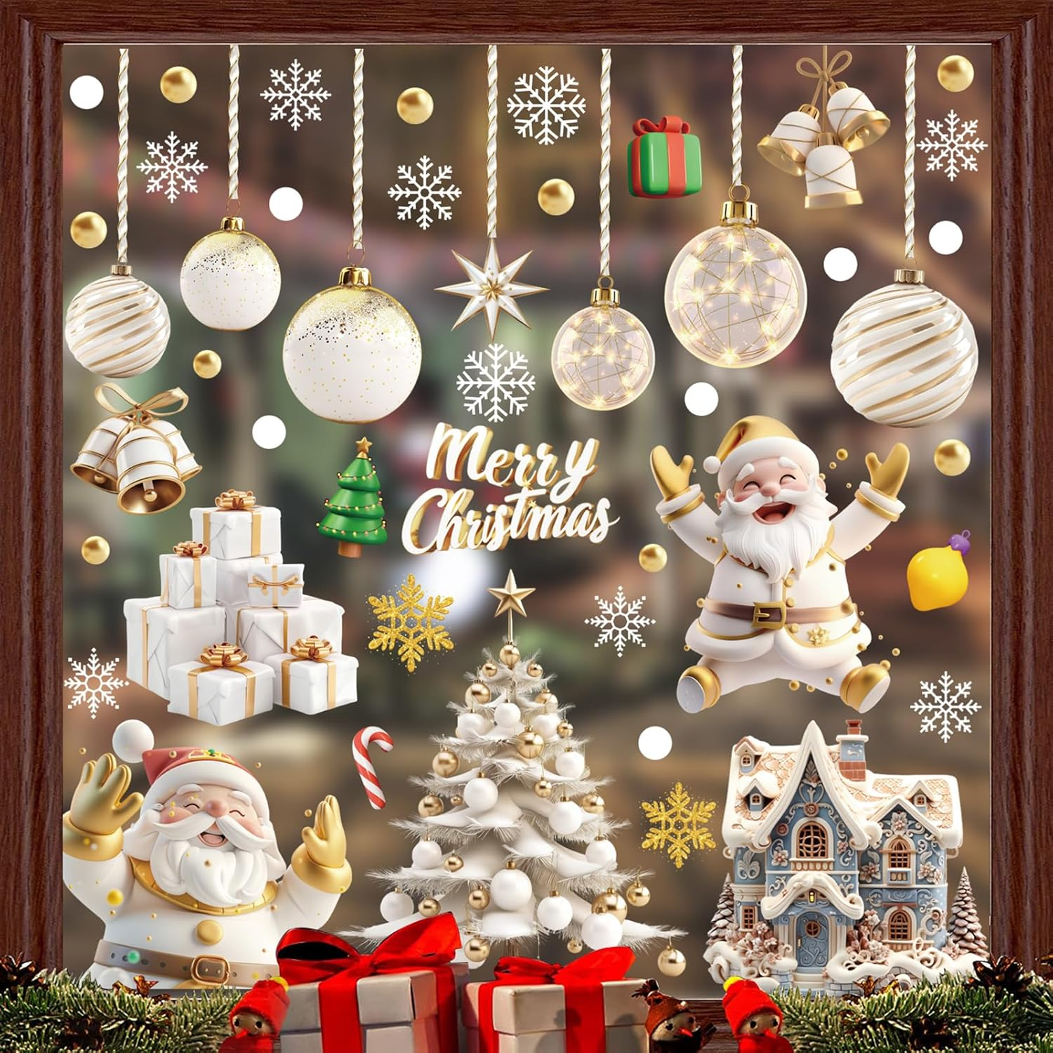 Christmas Window Glass Stickers,Mh MOIHSING 9 Sheets Christmas Window Clings Decoration,Indoor Double-Side Removable Window Sticker Decals Xmas Holiday for Glass Windows