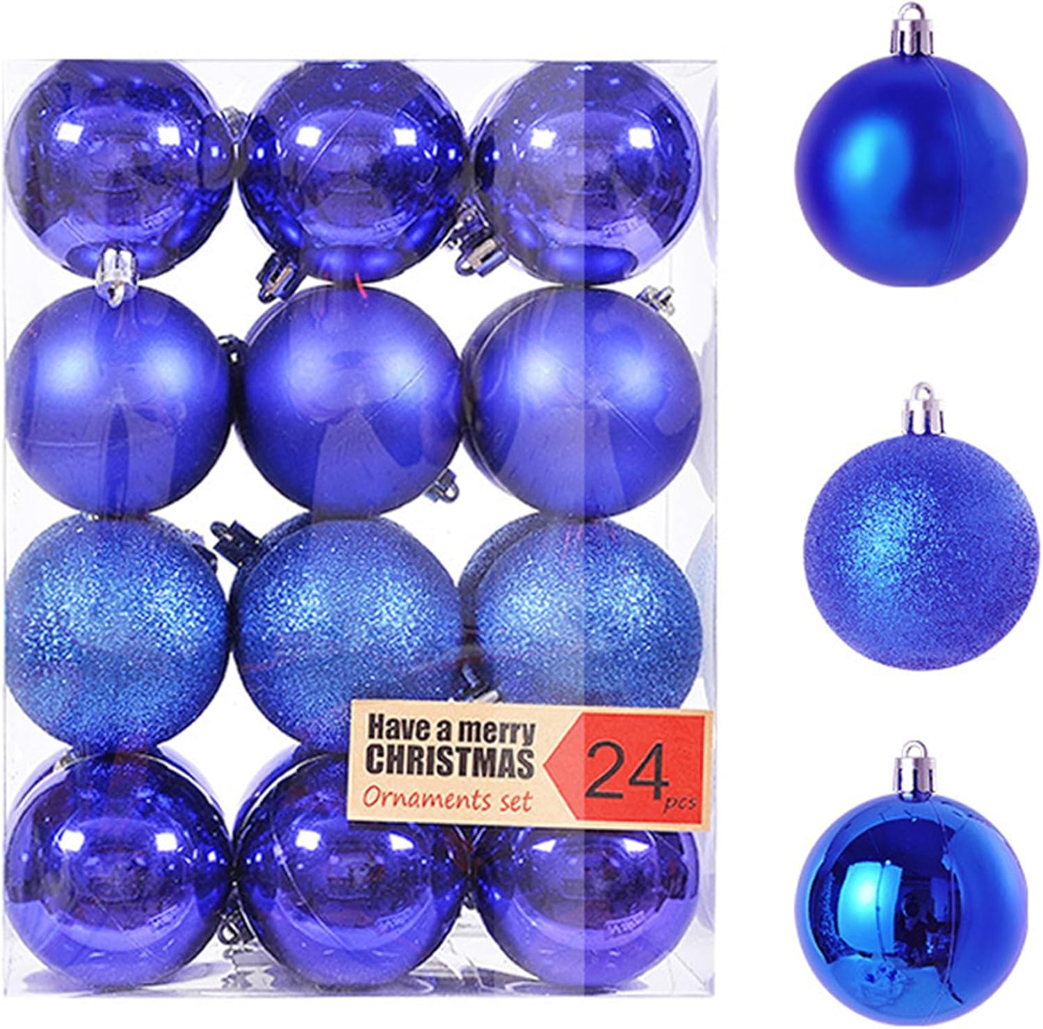 MH MOIHSING 24 Pcs Christmas Ball Ornaments- 1.18Inch/3Cm Shatterproof Xmas Balls Baubles Set with Stuffed Delicate Sparkling Christmas Tree Balls Decoration for Xmas Halloween Home DIY Decor, Blue