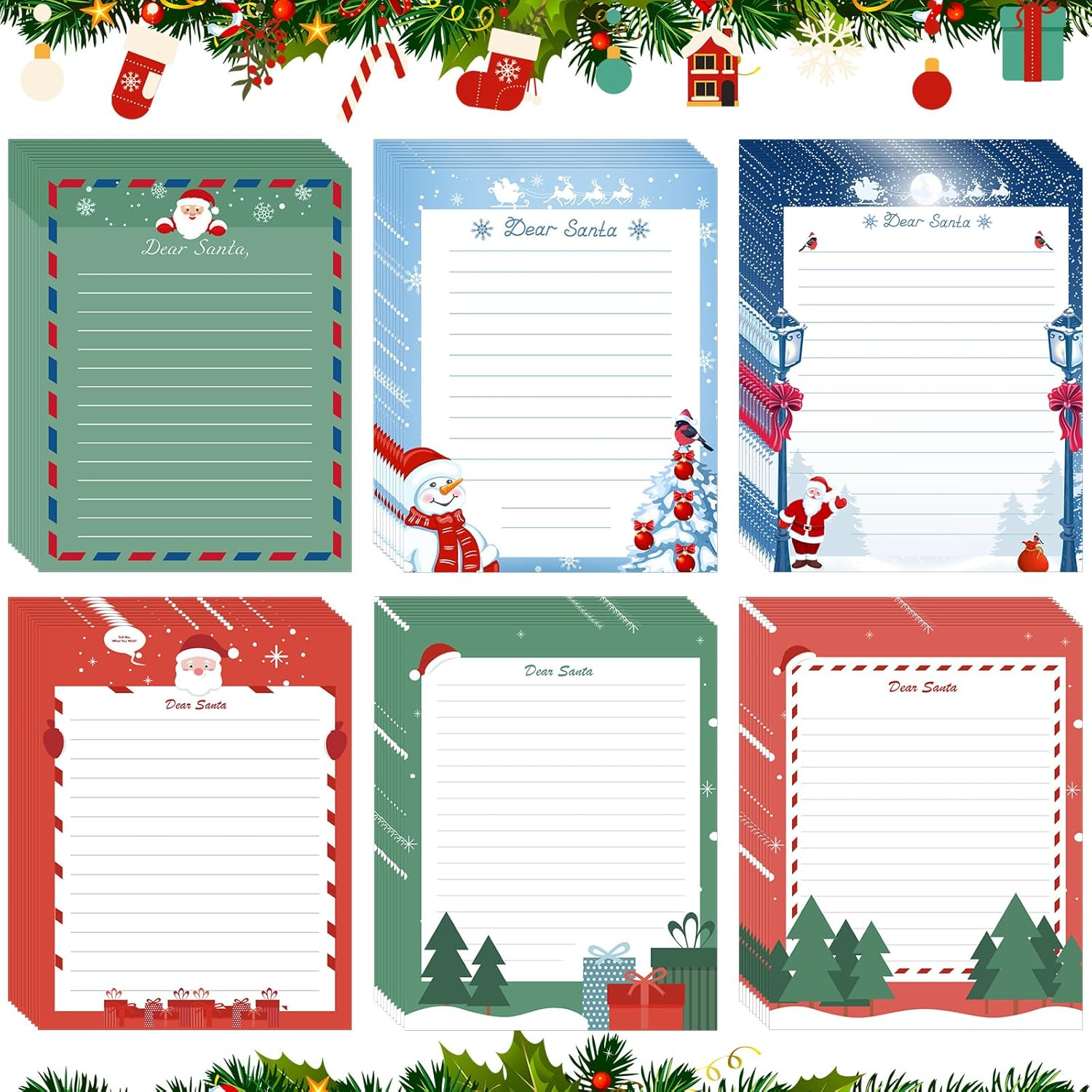 Spakon 180 Sheet Christmas Stationery Paper 8.5 X 11 Inch Christmas Letter Paper Letters to Santa Holiday Letterhead Writing Paper for Xmas Notes Greeting Cards Invitation Office School Printing