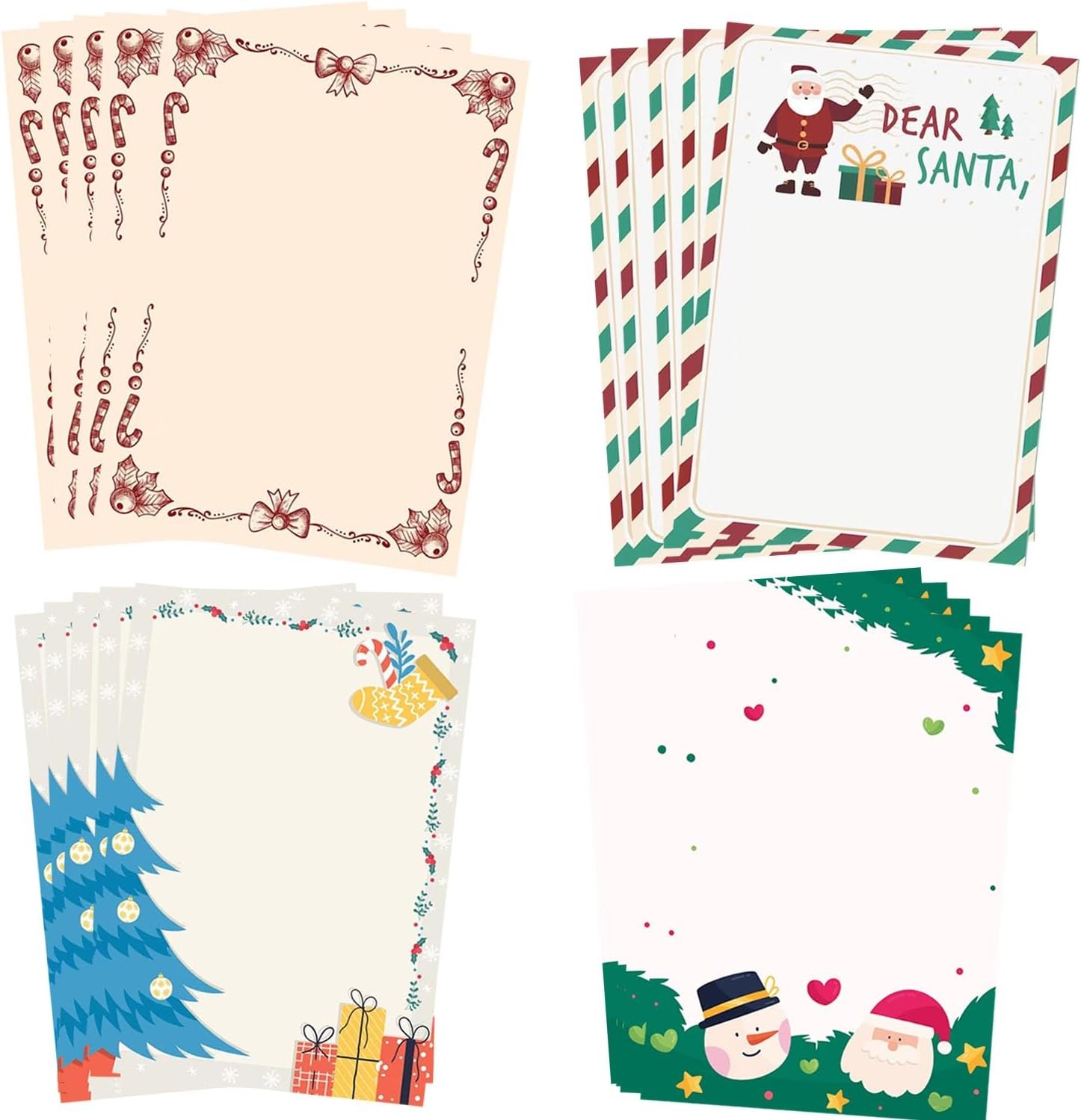 100 Sheet Christmas Stationery Paper 4 Designs Printer Paper Christmas Letter Paper 8.5 X 11” Letter to Santa Writing Paper for Xmas Notes Greeting Cards Invitation Office School Printing