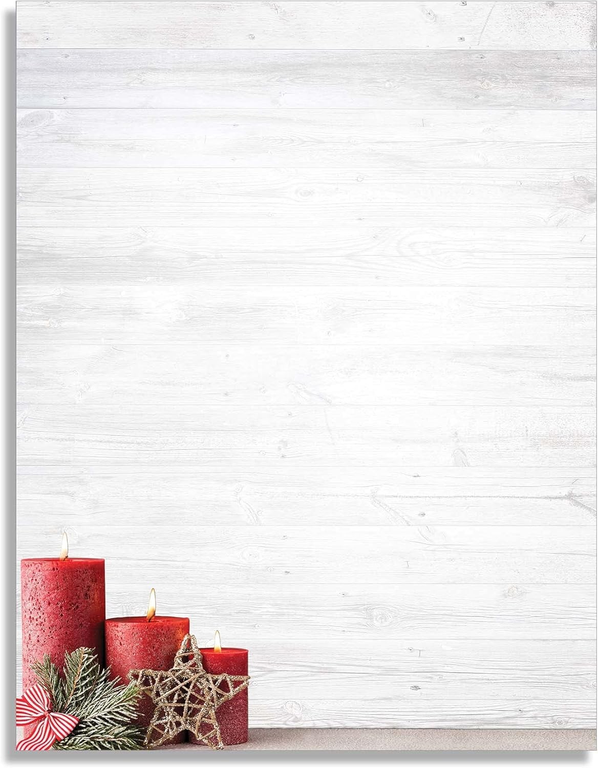 Red Christmas Candles Holiday Stationery Paper – 80 Sheets of Letterhead for Winter & Christmas Events