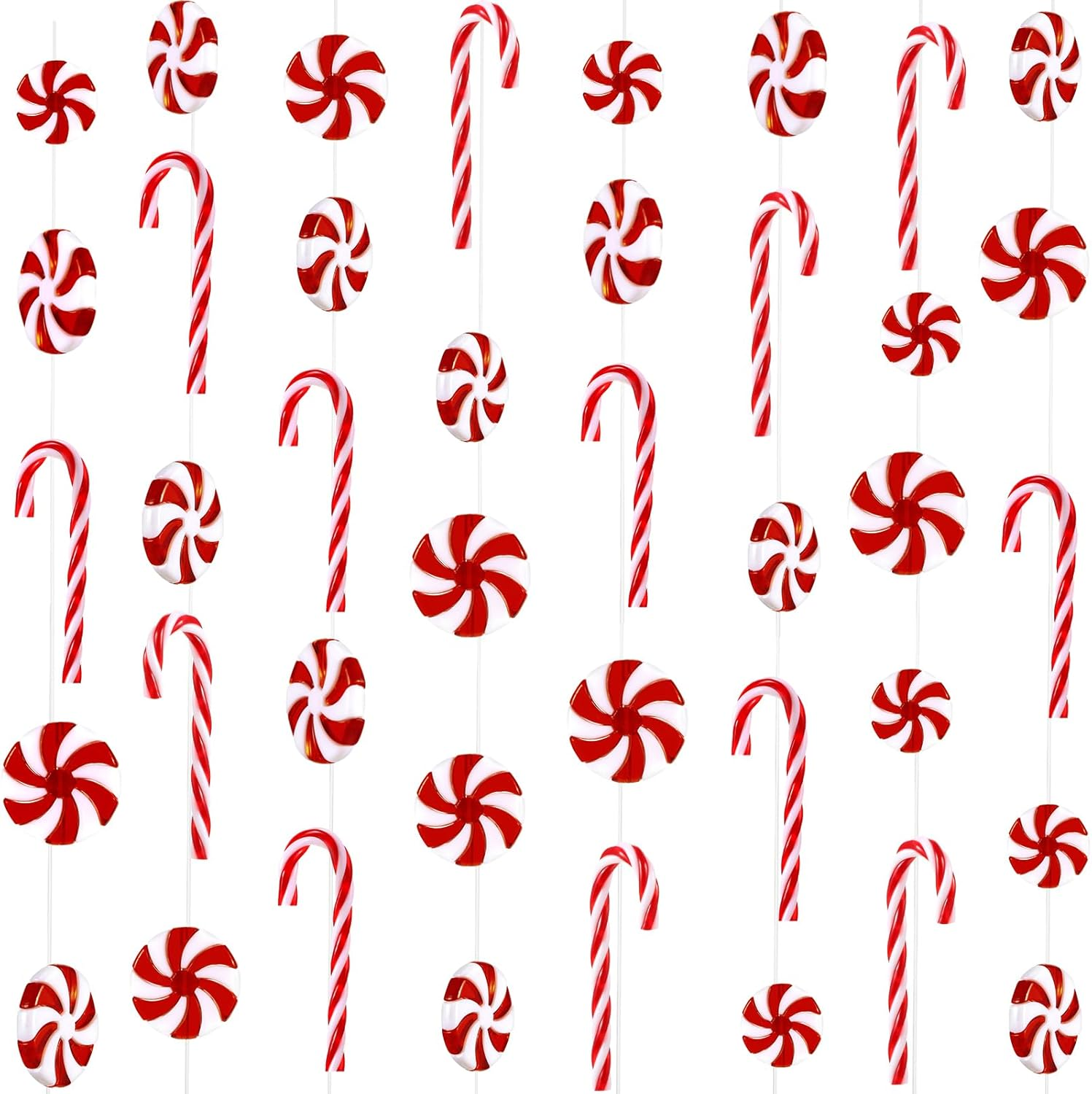 WILLBOND Christmas Candy Canes Ornament Candy Swirl Garland Plastic Candy Tree Decoration Fake Candy Hanging Ornaments with Crystal Wire for Xmas Party Christmas Home Decor(48 Pcs, Red and White)