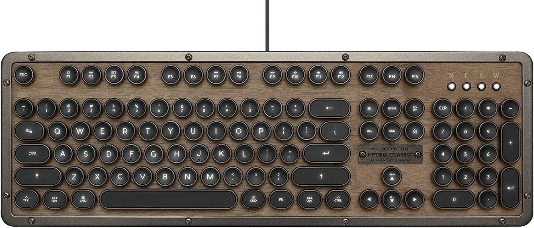 AZIO Retro Classic USB Backlit Mechanical Wired Keyboard, Brown/Grey