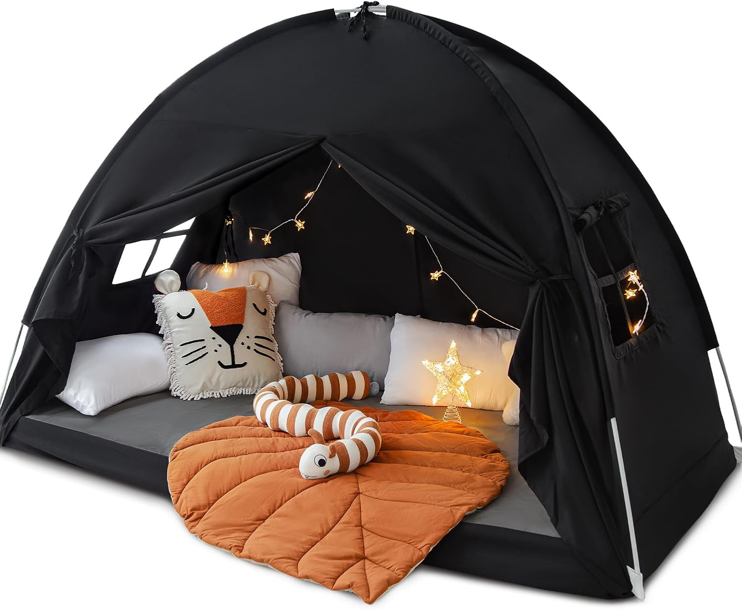 Twin Size Bed Canopy Bed Tents Dream Tent on Bed Privacy Space Blackout Sleeping Tents Indoor Breathable Portable Cottage Drafty Room Floor Bed Tents (Black)