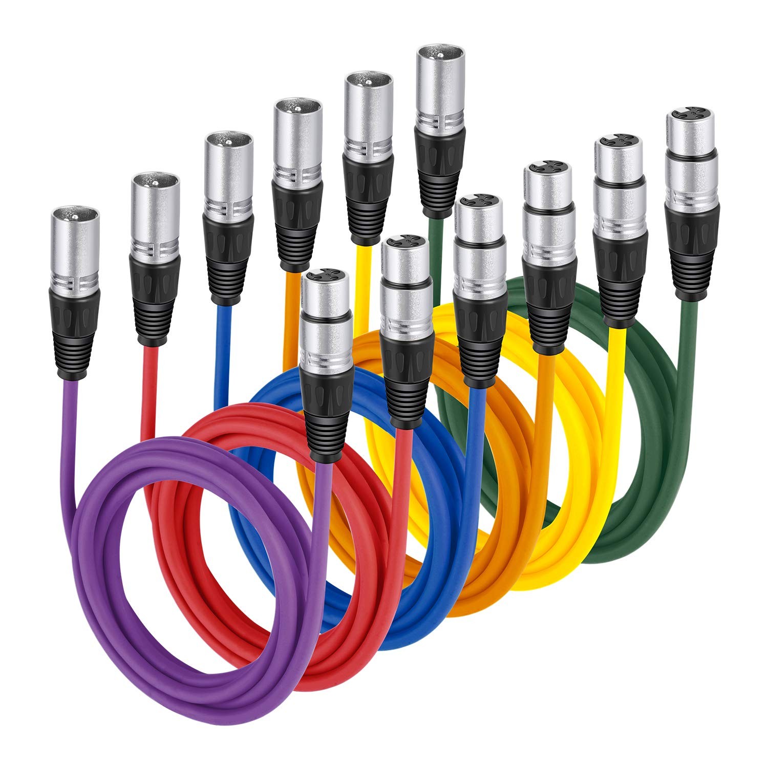 NEEWER 6 Pack 6.5 Feet/2M Mic Cable Cord, XLR Male to XLR Female Microphone Audio Colored Snake Cables (Purple/Red/Blue/Orange/Yellow/Green)