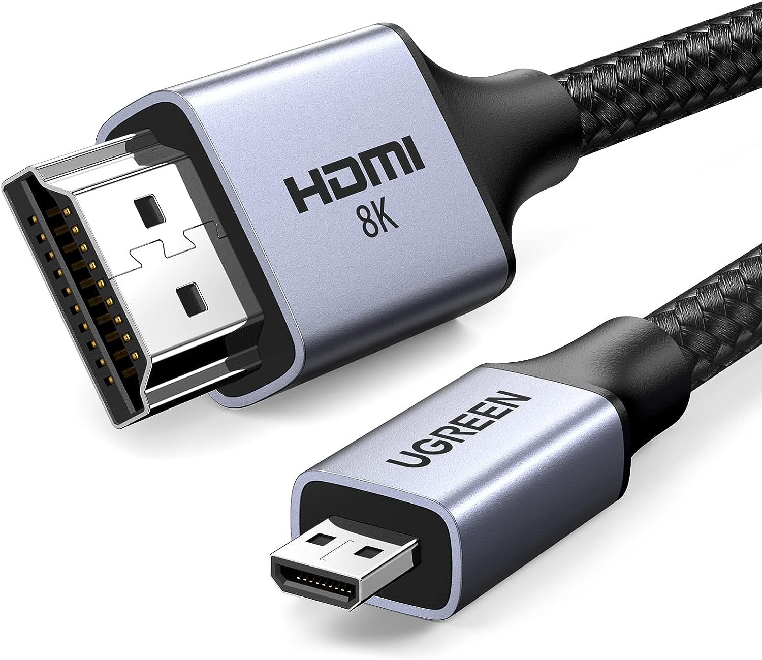 UGREEN 8K Micro HDMI to HDMI Cable 2M Adapter, 2.1 Aluminum Shell Braided 48Gbps Ultra Speed 8K@60Hz, 4K@120Hz Support HDR Earc Dolby Compatible with Gopro Raspberry Pi 4 Sony Camera Nikon