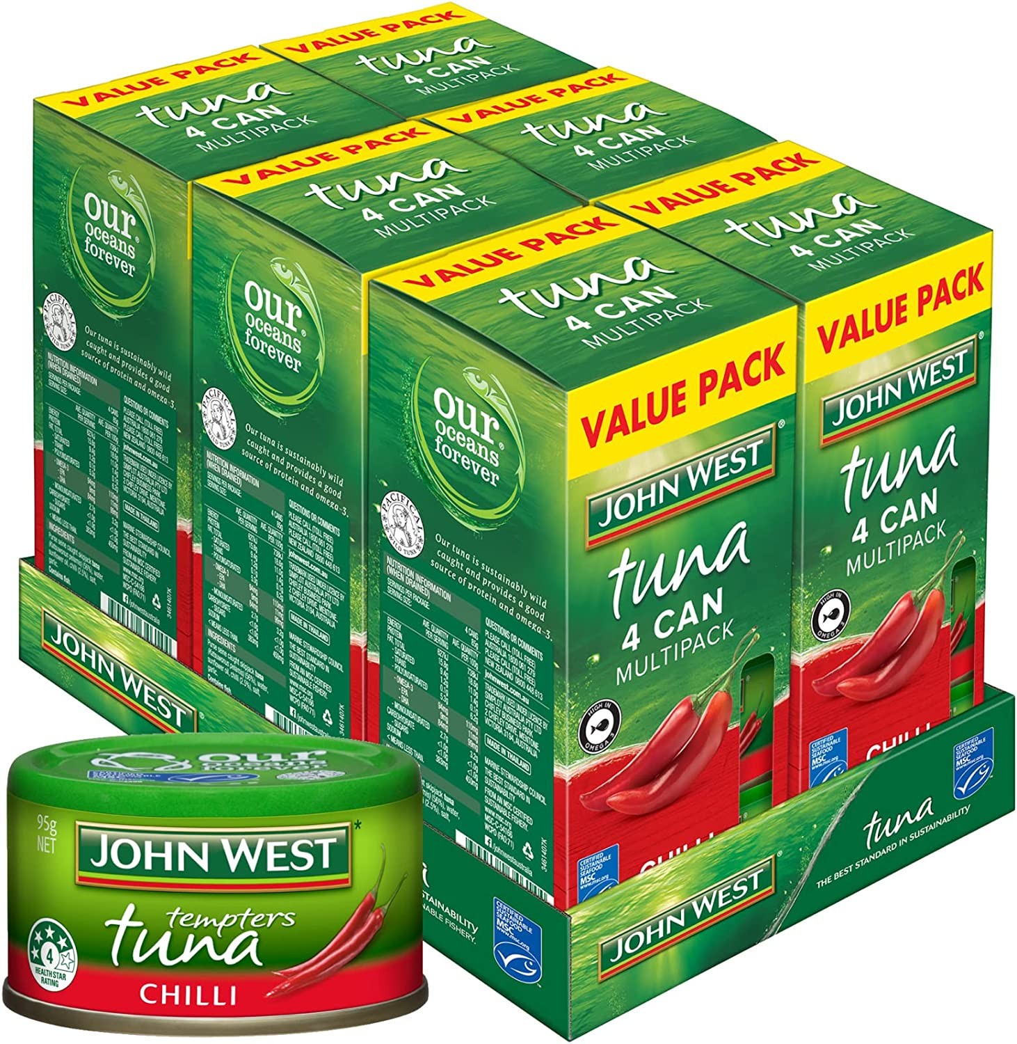 John West Chilli Tuna Tempters 95G, 6 X 4 Pack, Multicolour