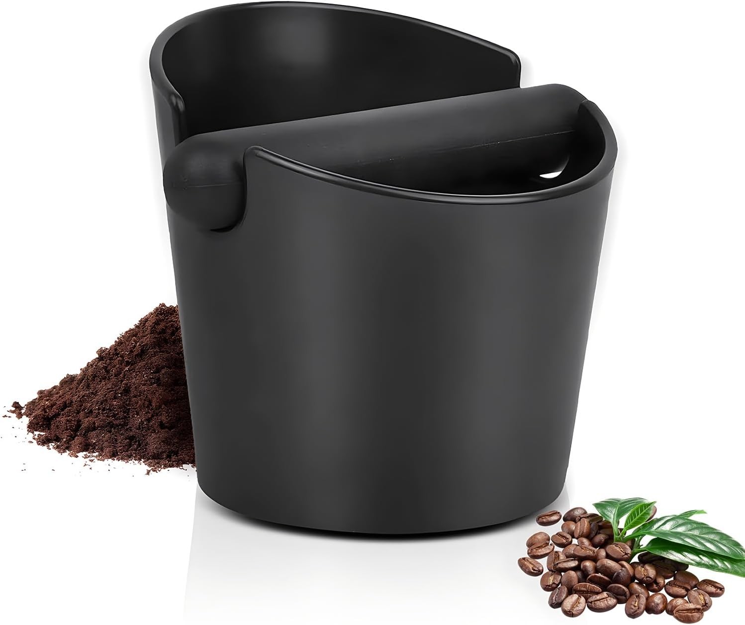 Coffee Grind Bin, Proxima Direct 4.8 Inch Espresso Knock Box Dump Bin Waste Bin with Removable Knock Bar and Non-Slip Base (Black)