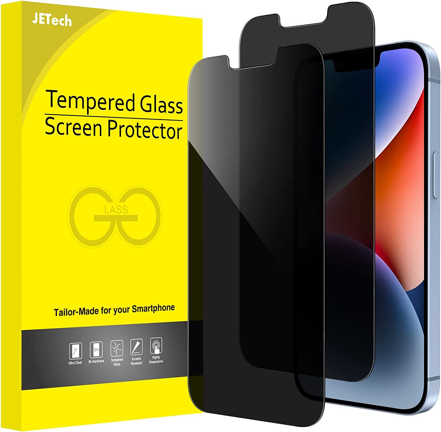 Jetech Privacy Screen Protector for Iphone 14 6.1-Inch, anti Spy Tempered Glass Film, 2-Pack