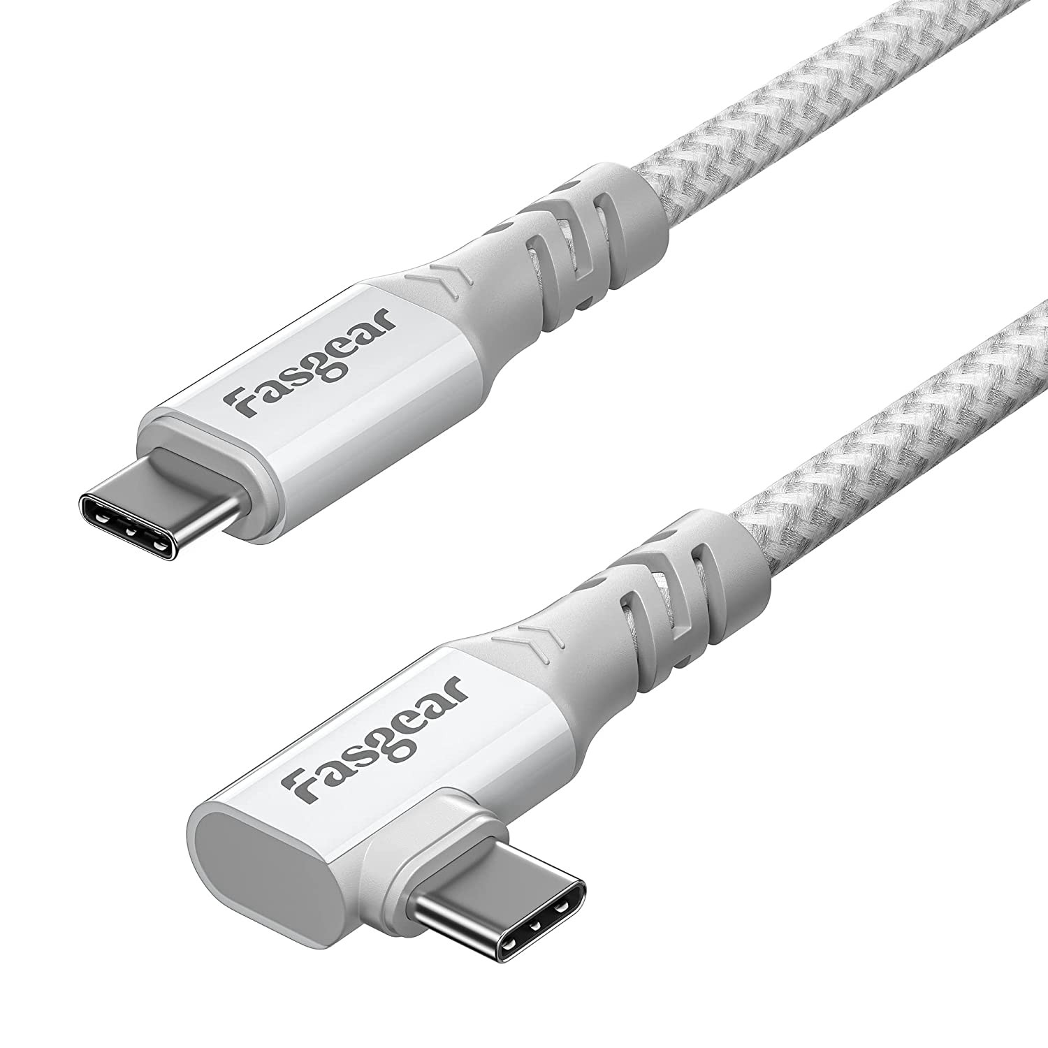 USB C to USB C 3.2 Gen 2X2 Cable 3M, Fasgear 20Gbps 4K Video 100W Braided Right Angle Type C Cord Compatible for M1 Macbook Pro,Ipad Pro,Galaxy S22,Laptops,Monitors,Ps 5,Docking/Usb-C Devices White