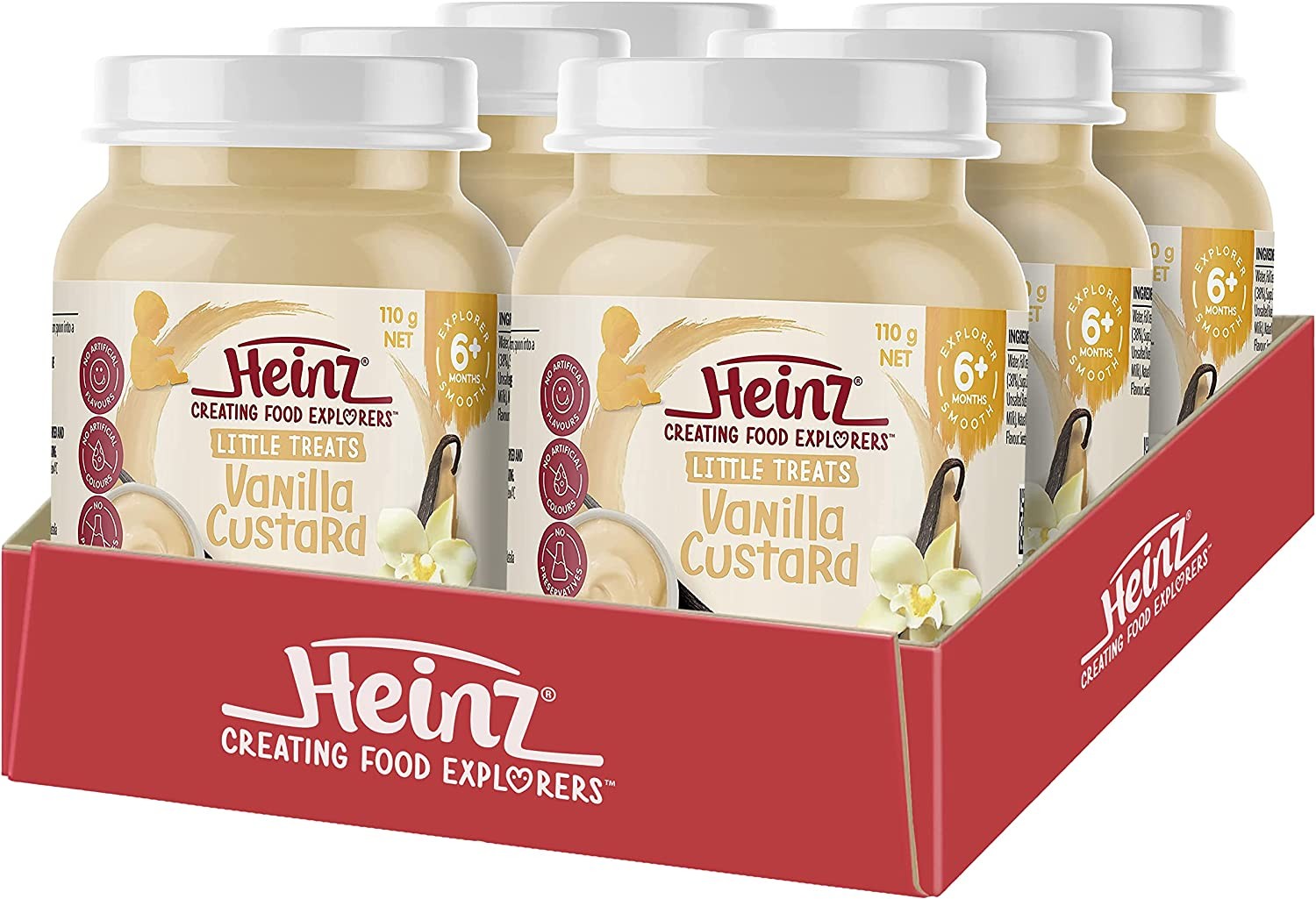 Heinz Little Treats Vanilla Custard Baby Food Jar for 6+ Months Babies 110 G (Pack of 6)