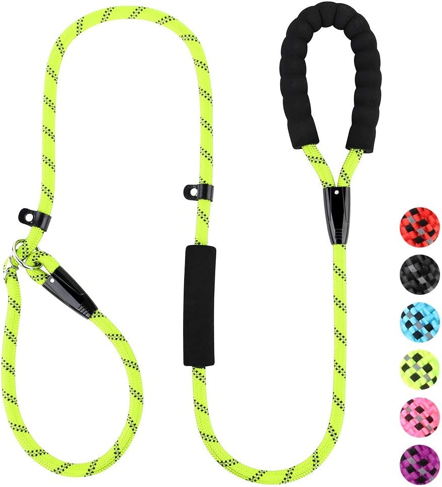 Plutus PET Slip Lead Dog Leash, Anti-Choking with Traffic Padded Two Handles, Reflective Strong Sturdy Heavy Duty Rope Lead, 1.8M Dog Training Lead for Medium Large Dogs, Green