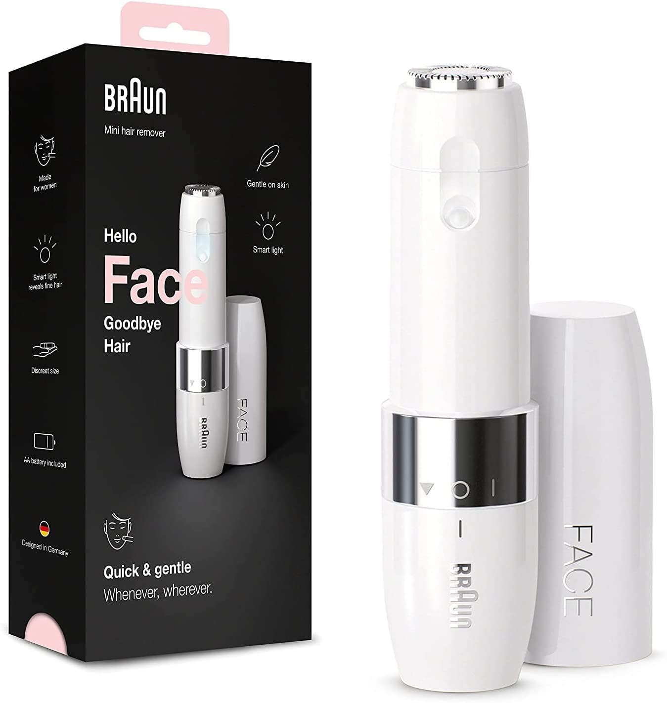 Braun Face Mini Facial Hair Remover for Women, White