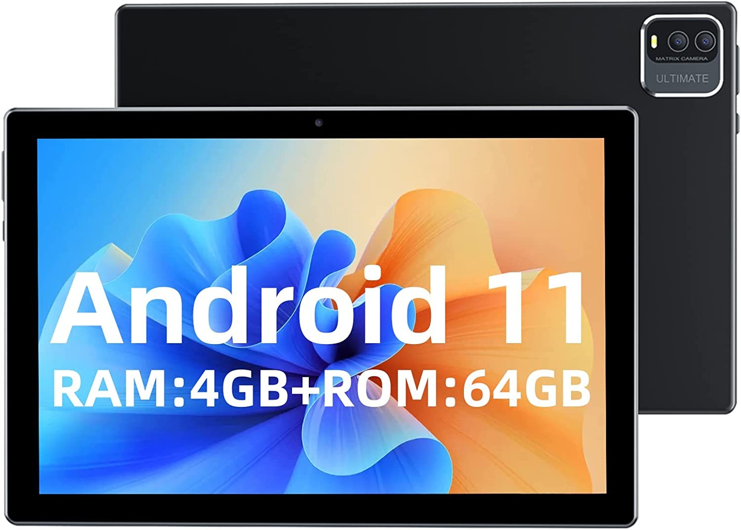 Tablet 10 Inch, Android 11 Tablets, Quad-Core 1.8Ghz Processor, 64GB Storage and 512GB Expand, 4GB RAM, 8MP Dual Camera, 1280X800 IPS HD Display Screen, Support Wifi & BT