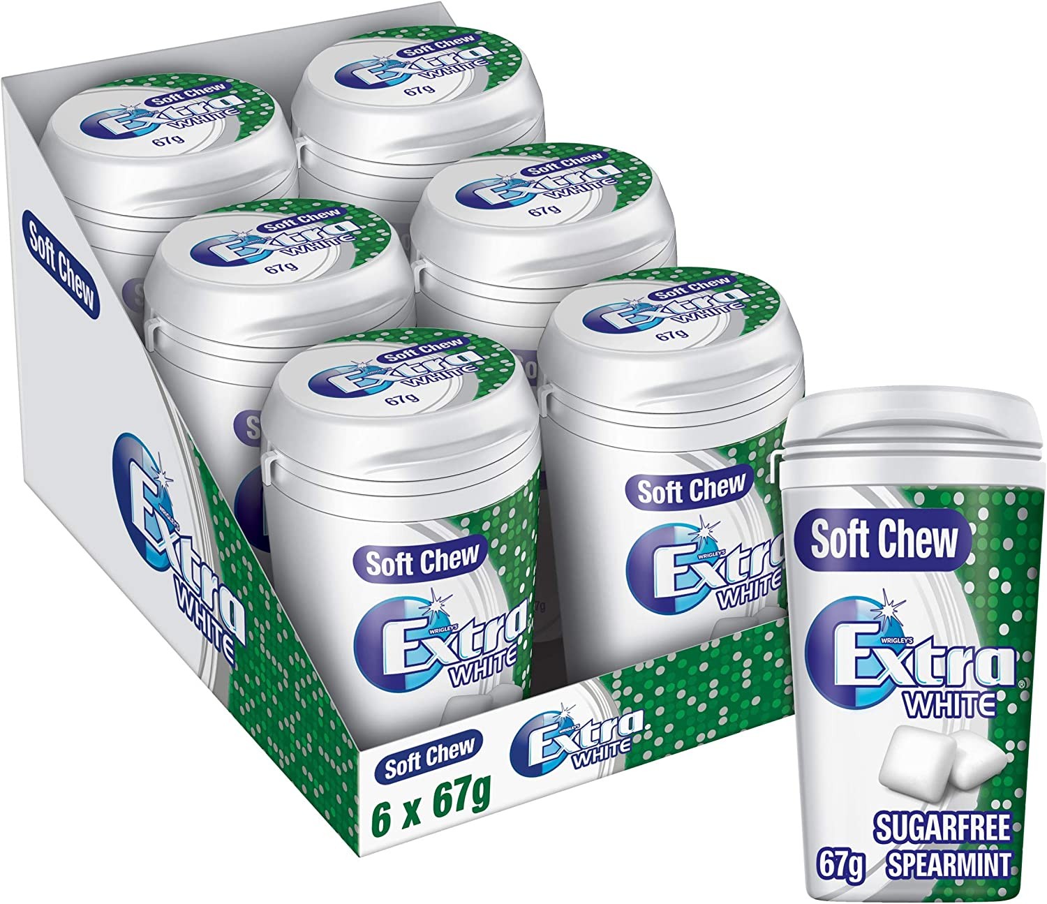 Extra Spearmint, Sugar Free Chewing Gum, Soft Chew Bottle 67G (Case of 6)