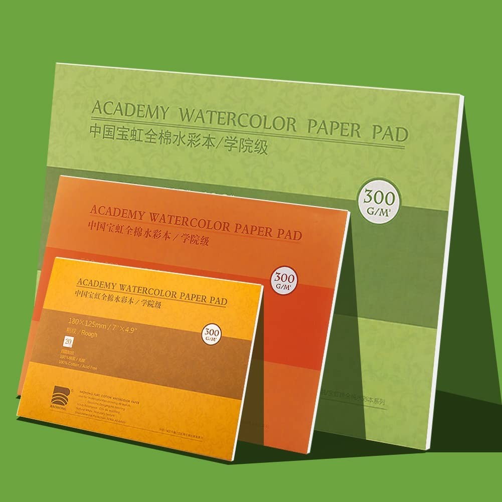 Watercolor Paper Block Glue Bound 20 Sheets 300Gsm/140Lbs Drawing Paper Pad 100% Cotton Pulp, Acid-Free Paper, Perfect for Most Wet & Dry Media, Ideal for Beginners, Artists & Professionals(180X125Mm, CP)